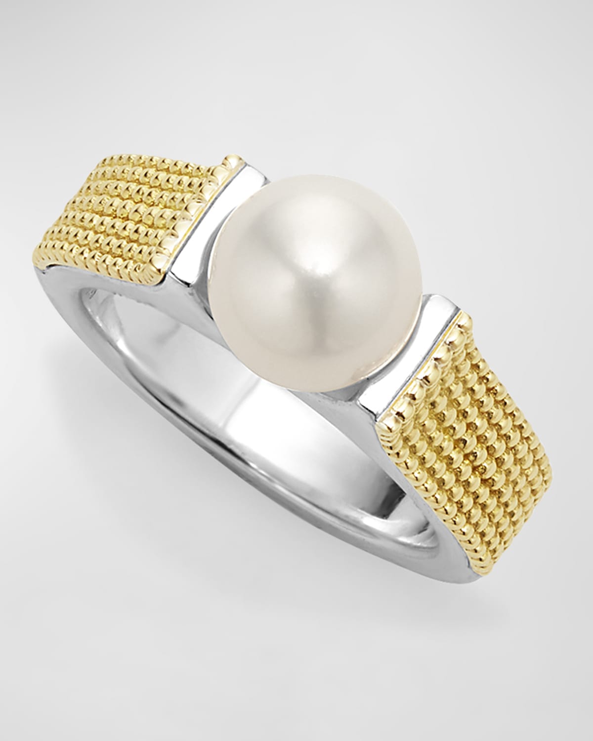 Sterling Silver and 18K Luna Pearl Lux Caviar Sides Ring