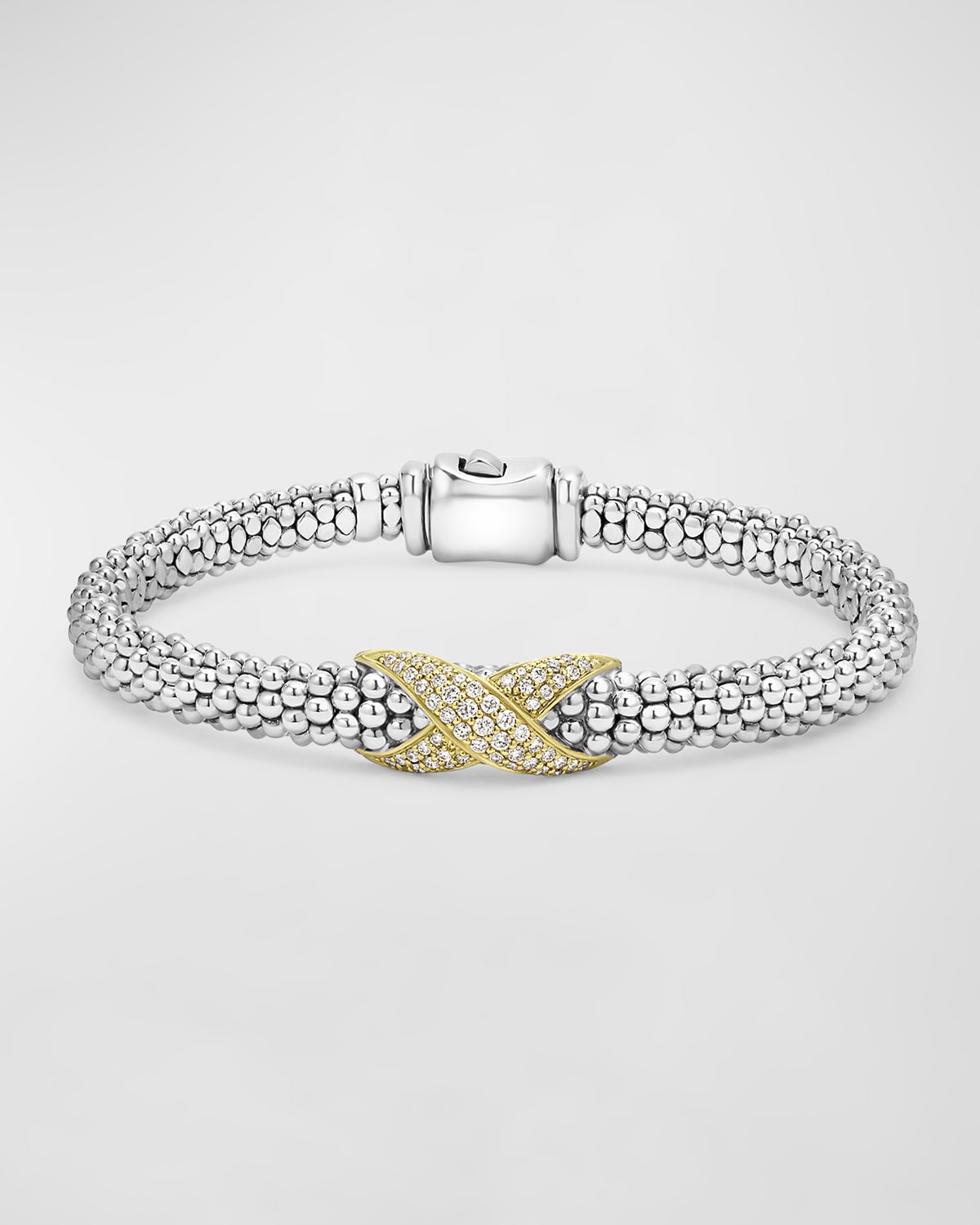 LAGOS STERLING SILVER AND 18K EMBRACE DIAMOND PAVE ROPE BRACELET