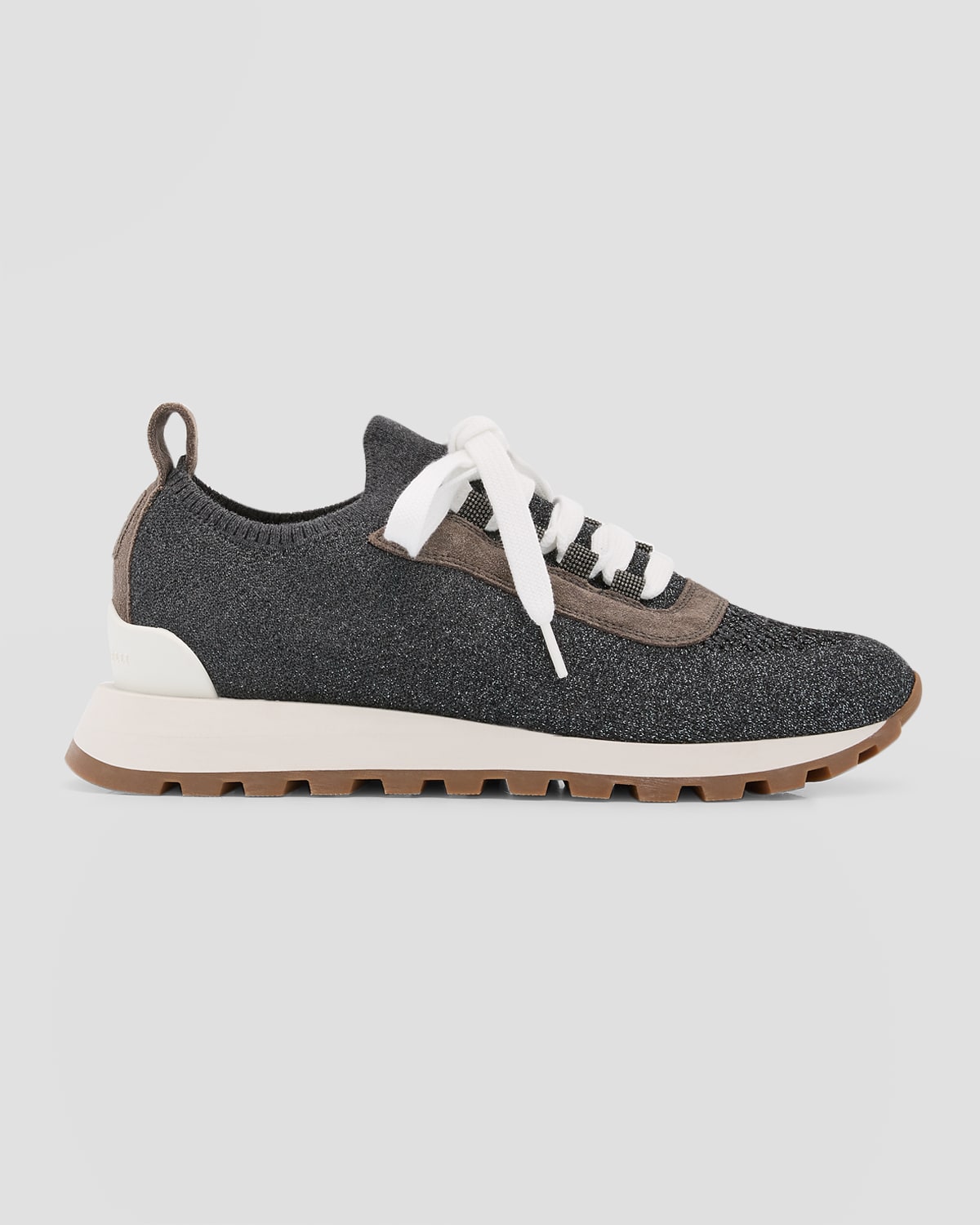 Shop Brunello Cucinelli Monili Shimmer Knit Trainer Sneakers In C2355 Volcano