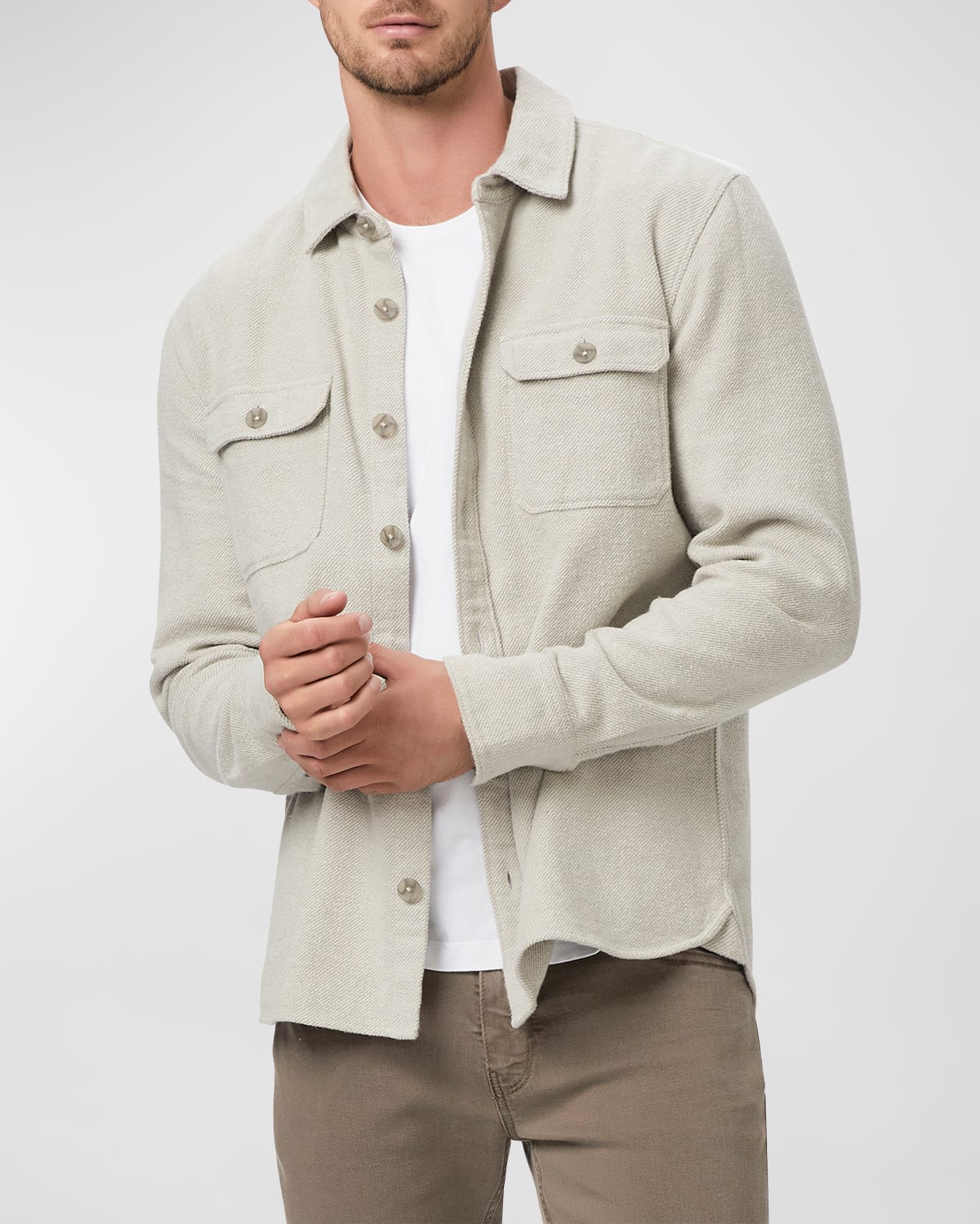 Shop Paige Men's Wilbur Brushed Twill Overshirt In Cracked Pearl