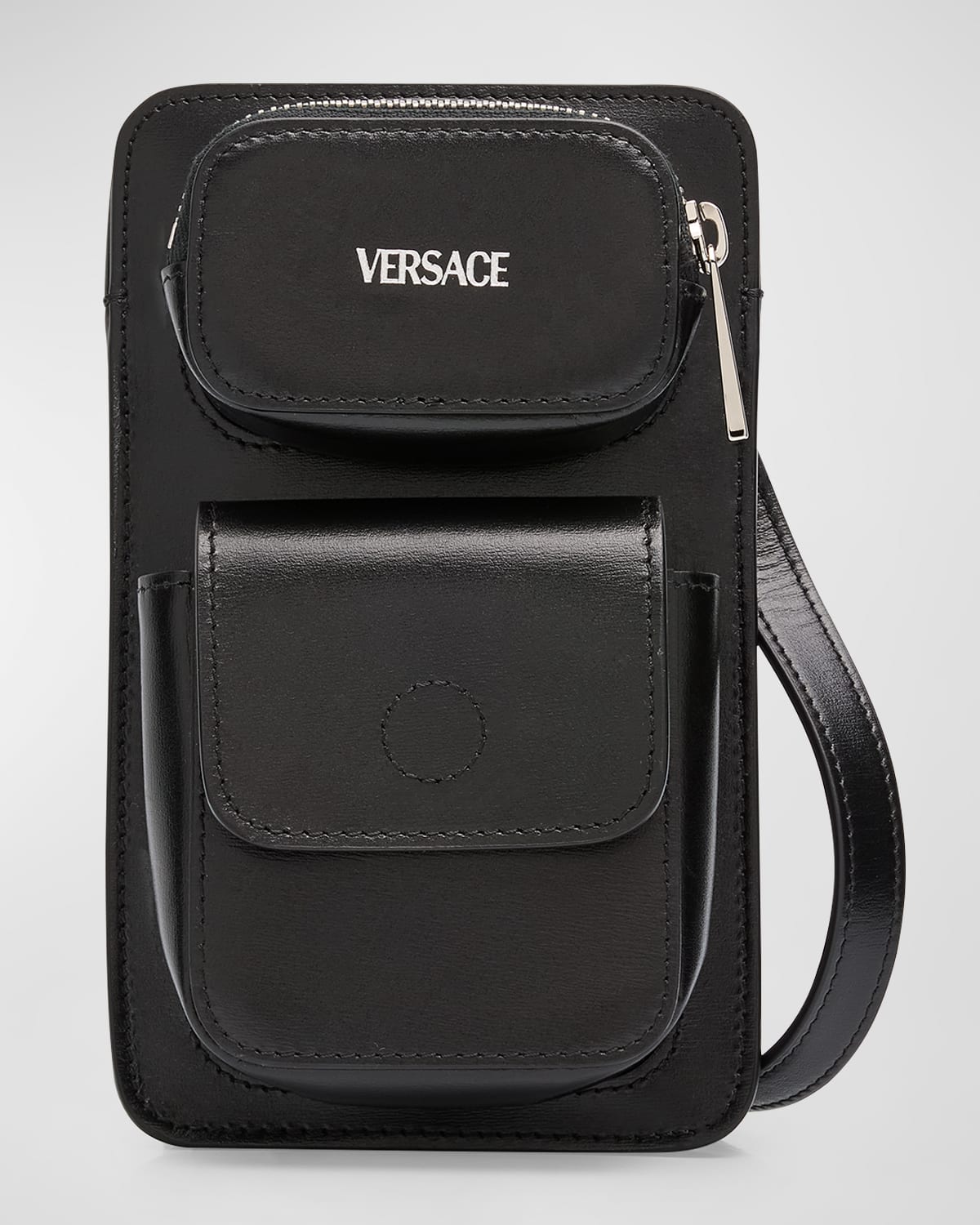 Shop Versace Men's Leather Cargo Crossbody Bag In Black-palladium