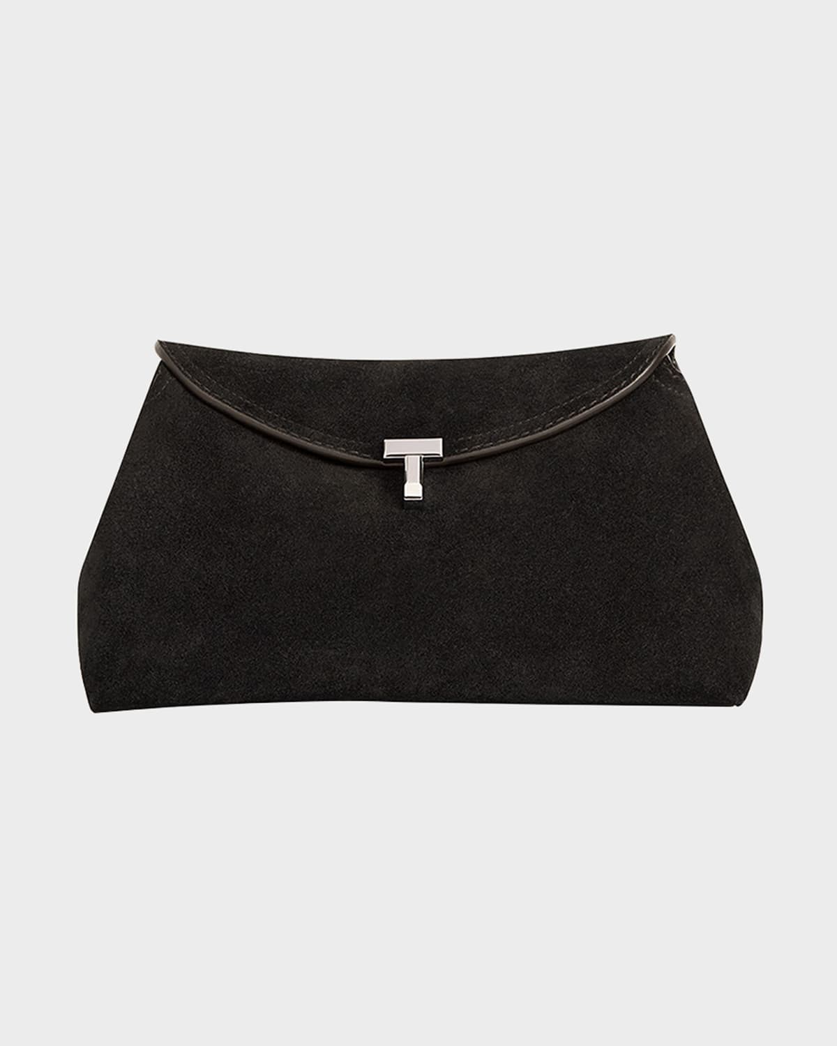Totême T-lock Clutch Bag In Smooth Suede In Brown