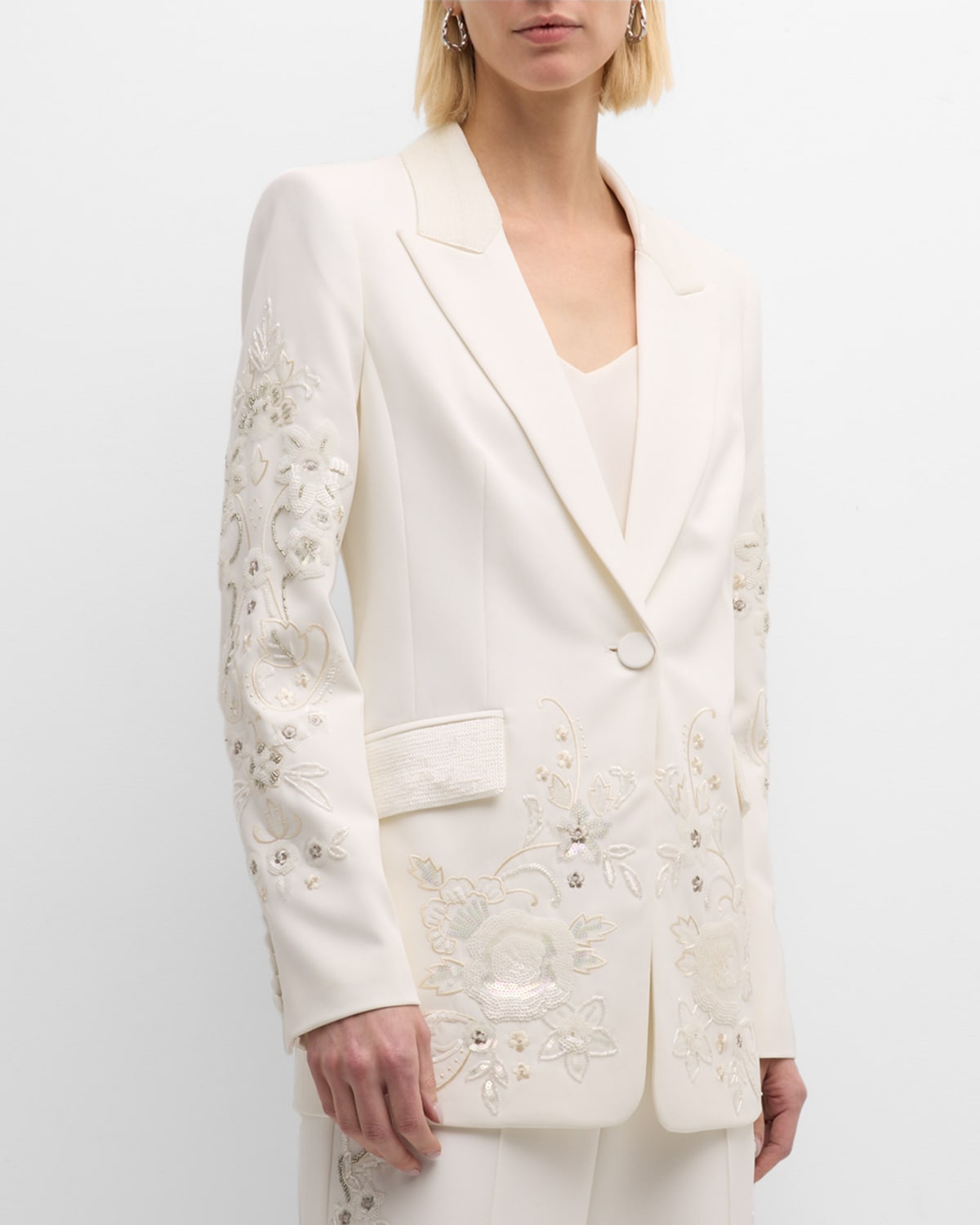 Kobi Halperin Autumn Single-button Sequin Embroidered Jacket In Ivory
