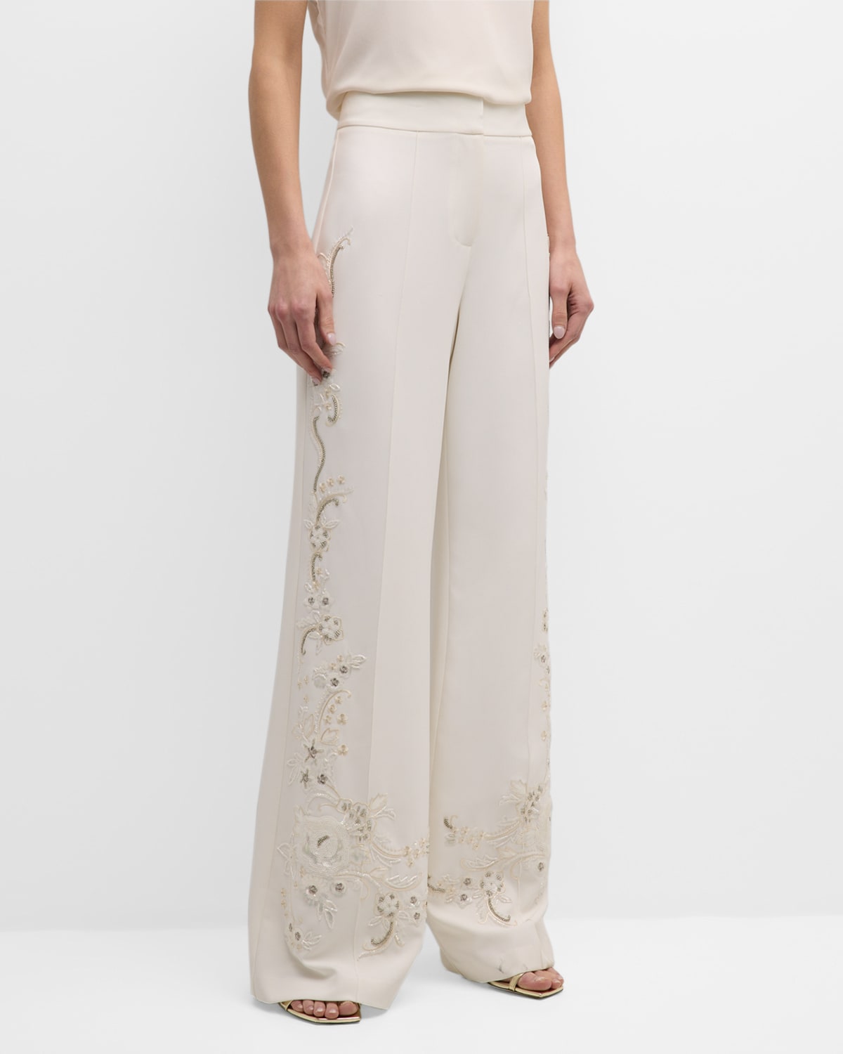 Samantha Beaded Floral-Embroidered Pants