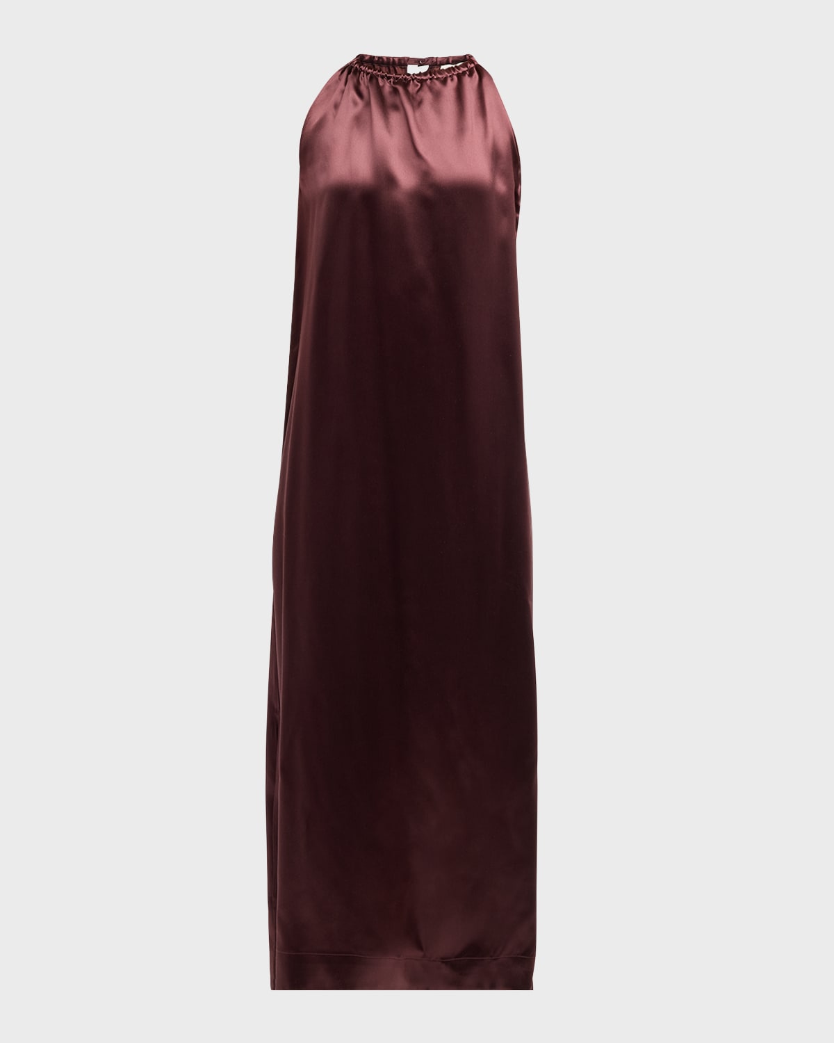 Shop Loulou Studio Morene Gathered-neck Sleeveless Satin Midi Dress In Midnight Bordeaux