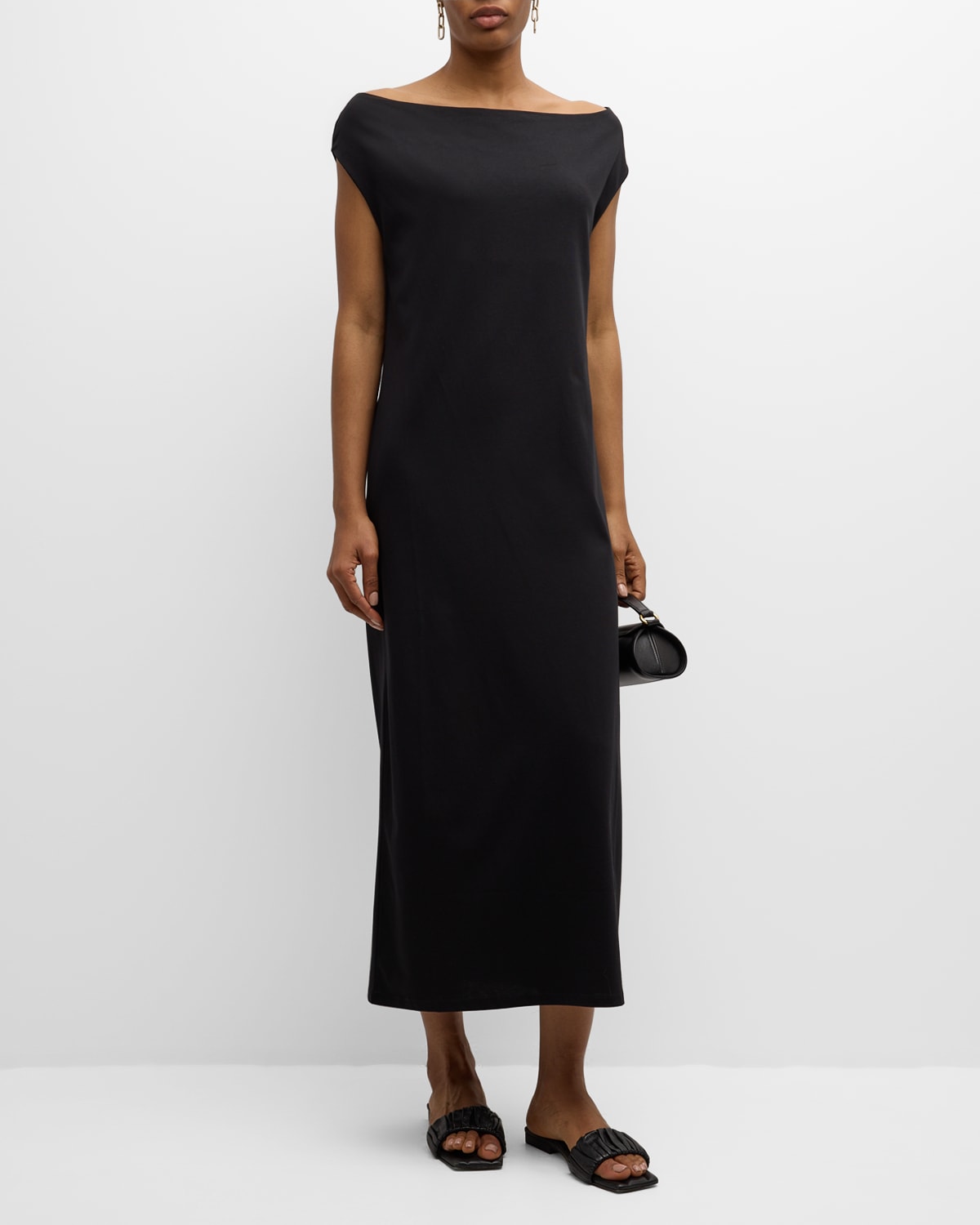 Shop Loulou Studio Martial Off-the-shoulder Cap-sleeve Midi Dress In Black