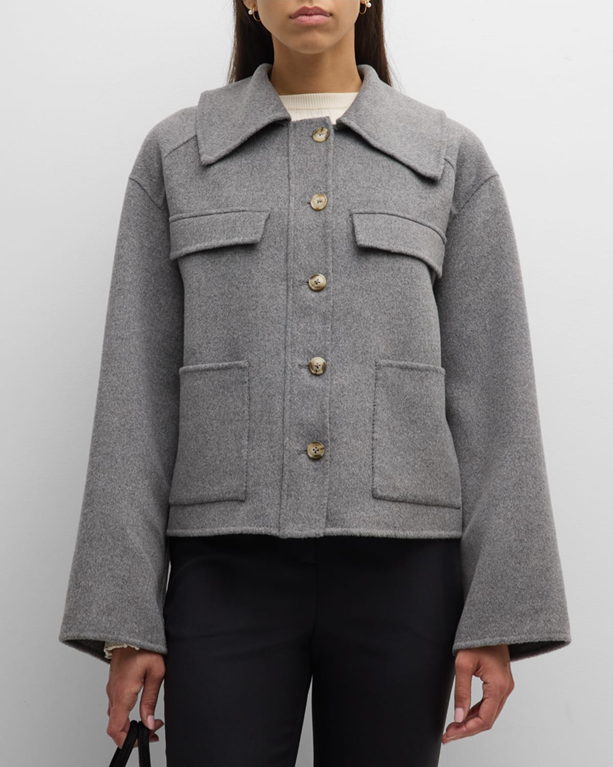 Shop Loulou Studio Cilla Cashmere-blend Short Jacket In Grey Melange