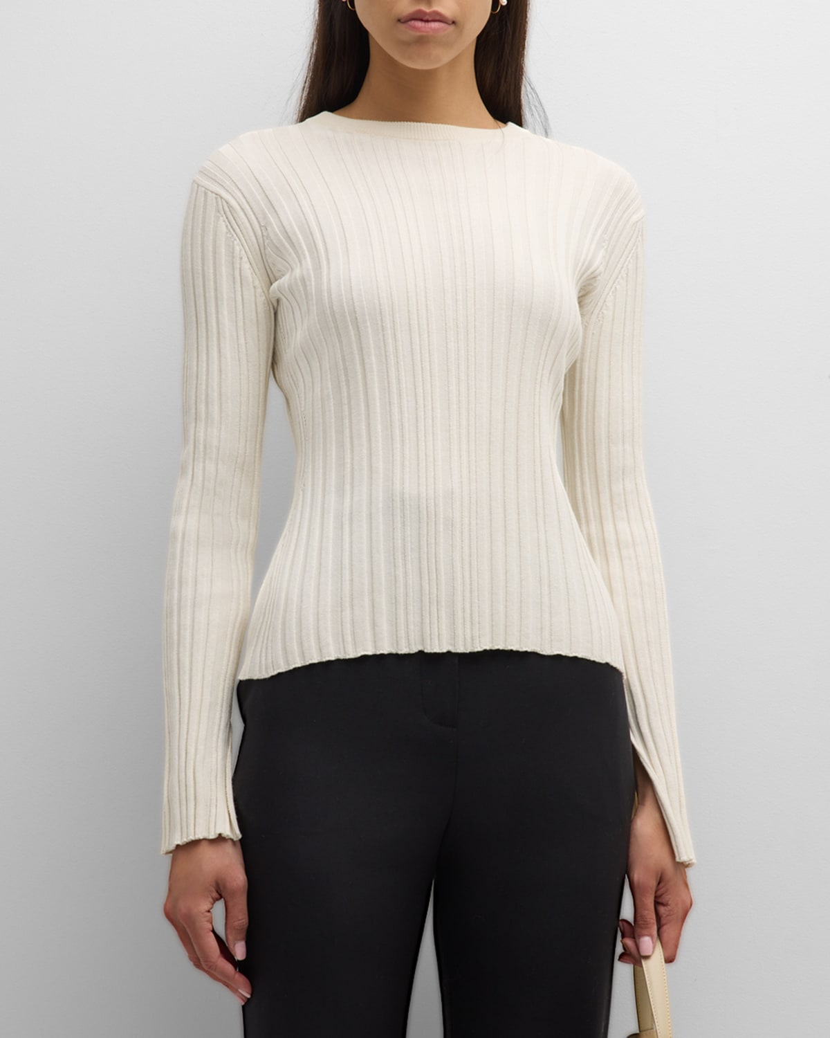 Shop Loulou Studio Evie Ribbed Top In Rice Ivory