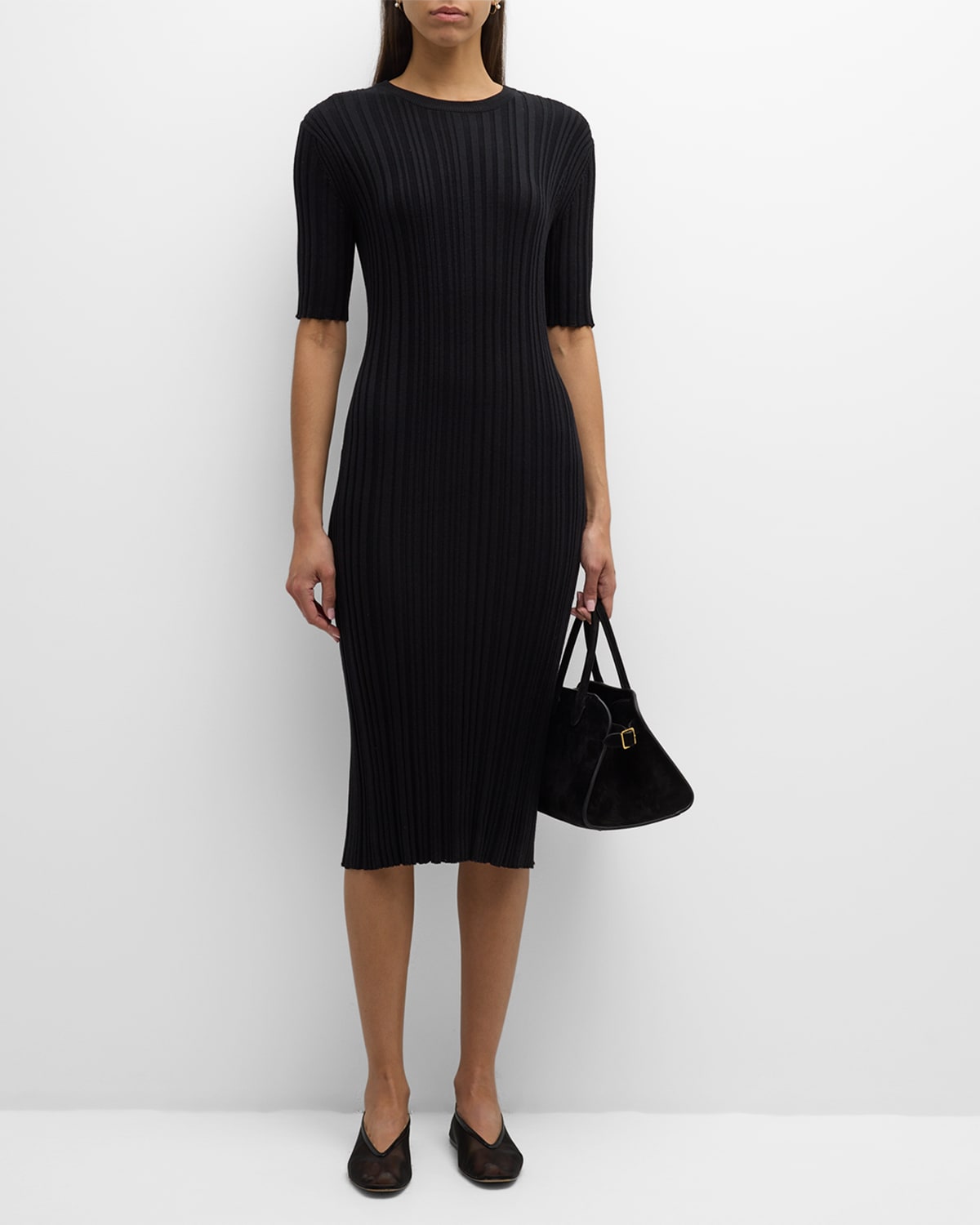 Shop Loulou Studio Elea Ribbed Knit Midi Dress In Black