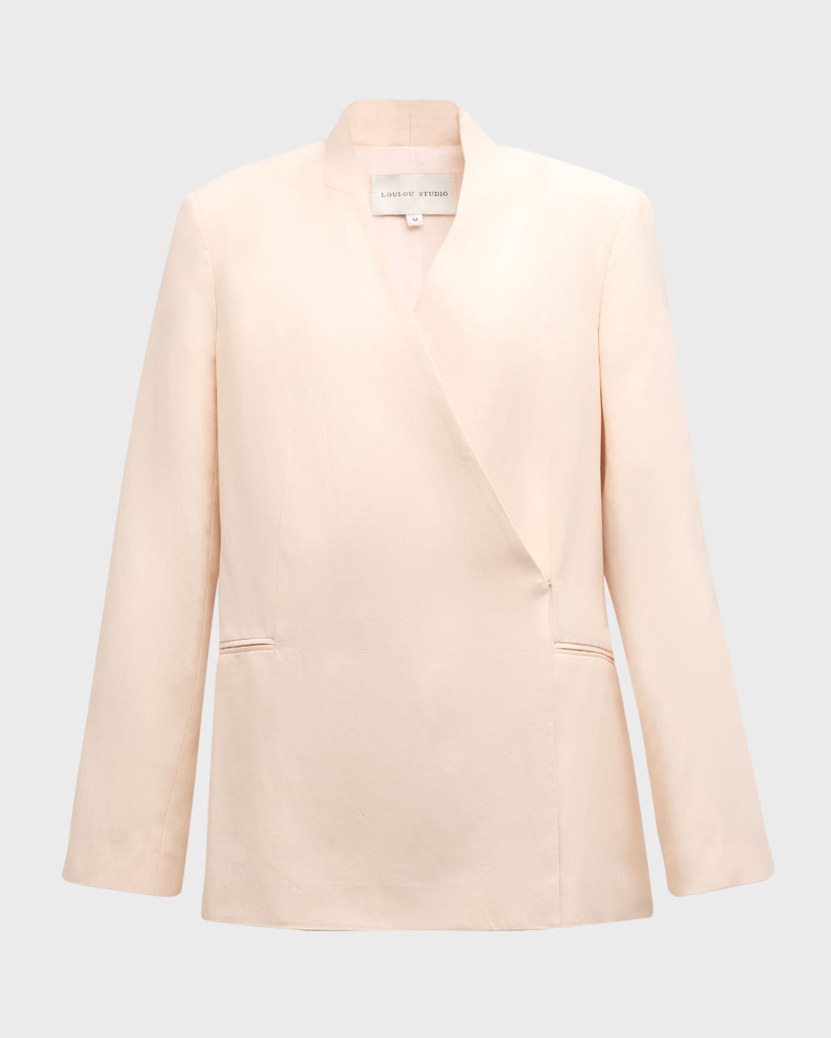 Loulou Studio Lahari Collarless Double-breasted Linen Blazer In Cream Rose