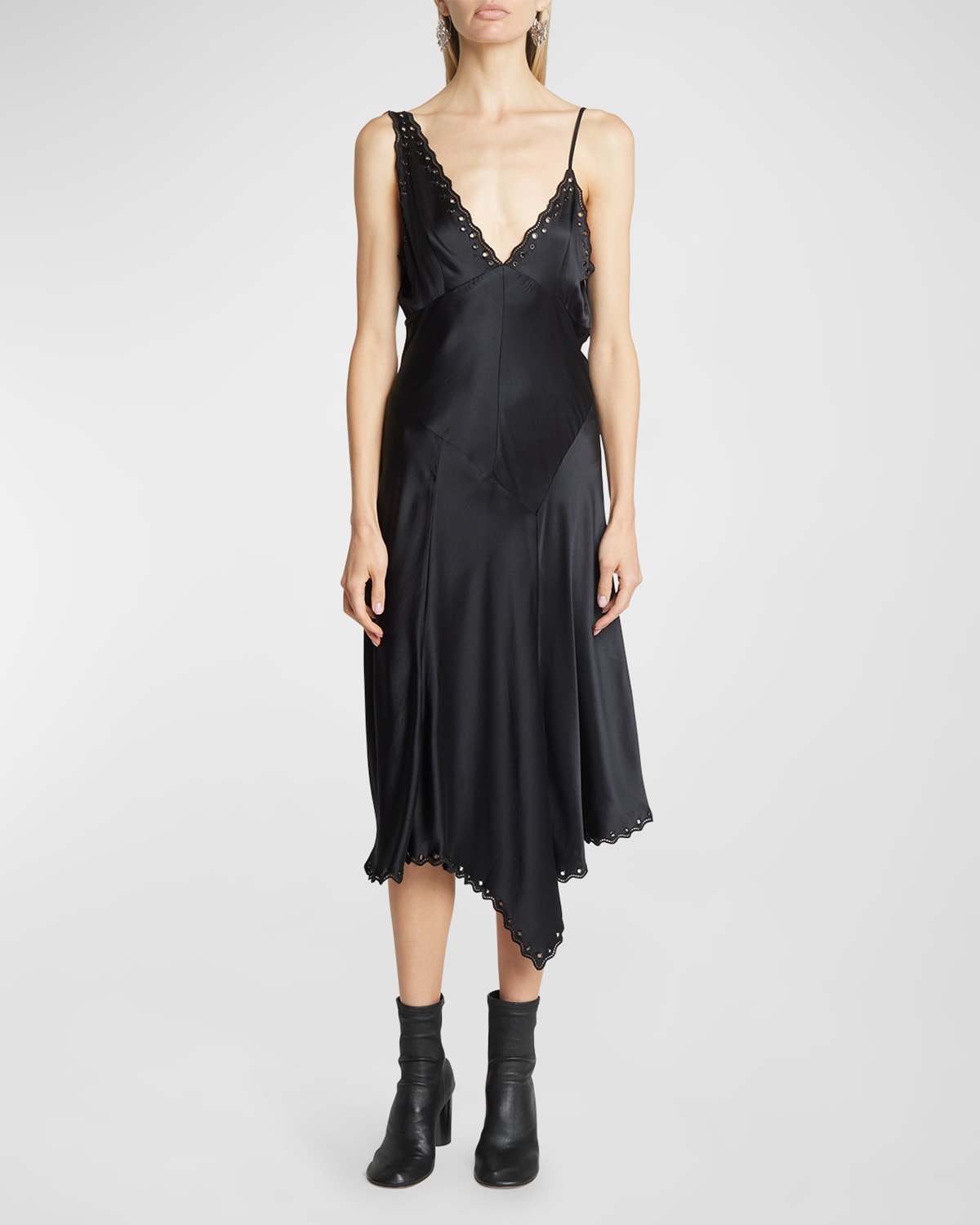 Shop Isabel Marant Ayrich Embellished Asymmetric Sleeveless Midi Slip Dress In Black