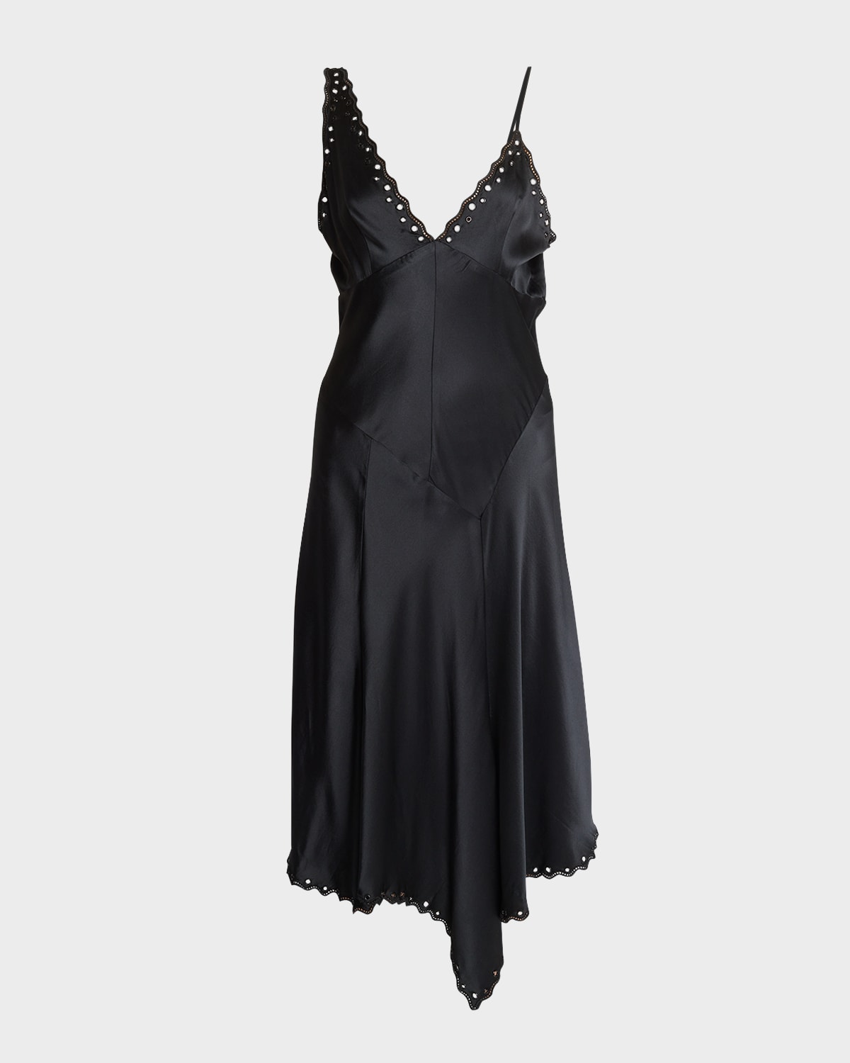 Shop Isabel Marant Ayrich Embellished Asymmetric Sleeveless Midi Slip Dress In Black