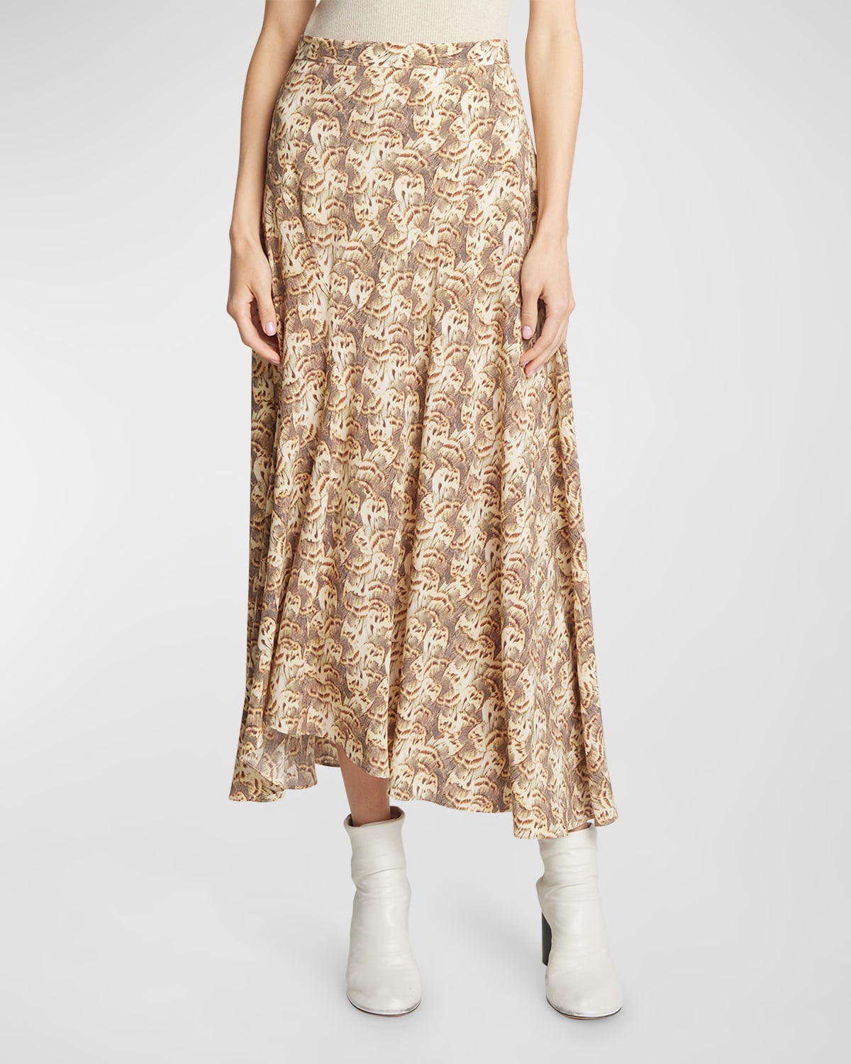 Shop Isabel Marant Sakura Feather-print A-line Maxi Skirt In Natural