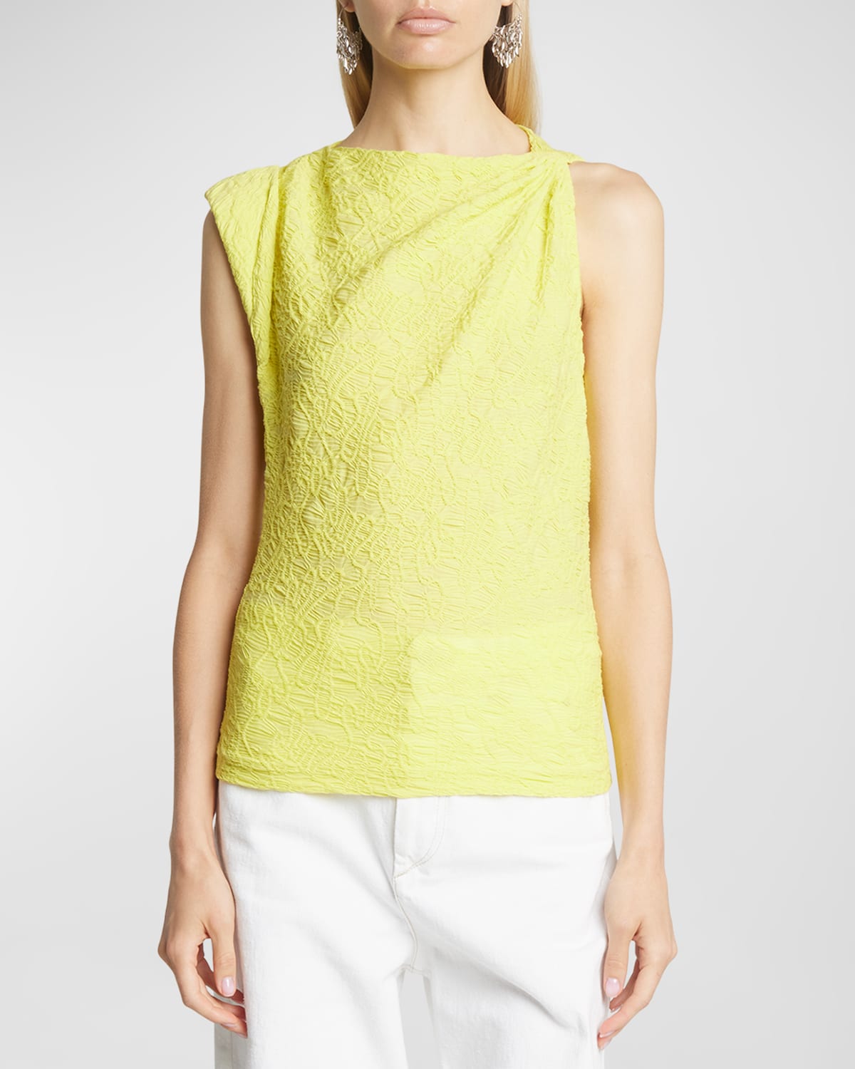 Shop Isabel Marant Fabiena Textured Jacquard Sleeveless Fitted Top In Yellow
