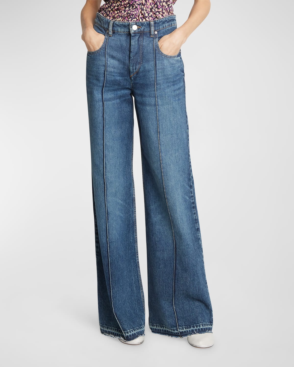 Shop Isabel Marant Noldy Mid-rise Pintuck Wide-leg Released-hem Jeans In Blue