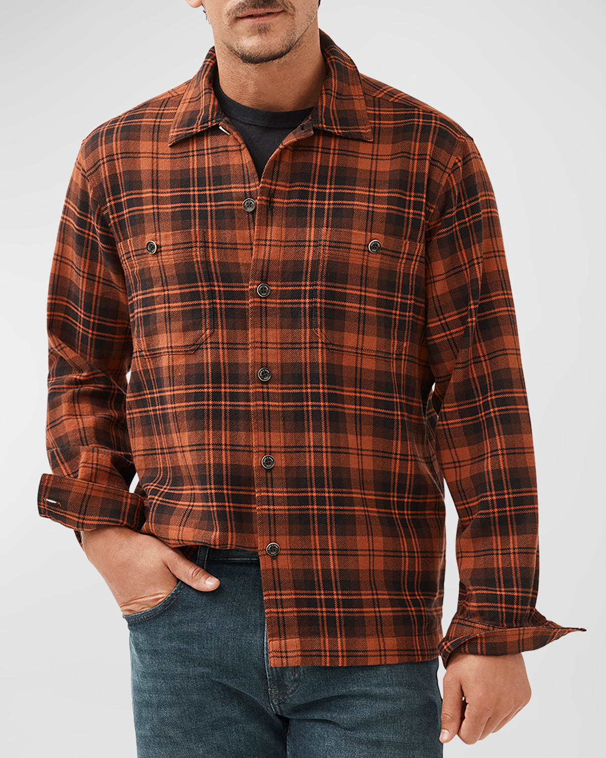 Shop Rodd & Gunn Men's Bryant Park Cotton Check Overshirt In Pumpkin