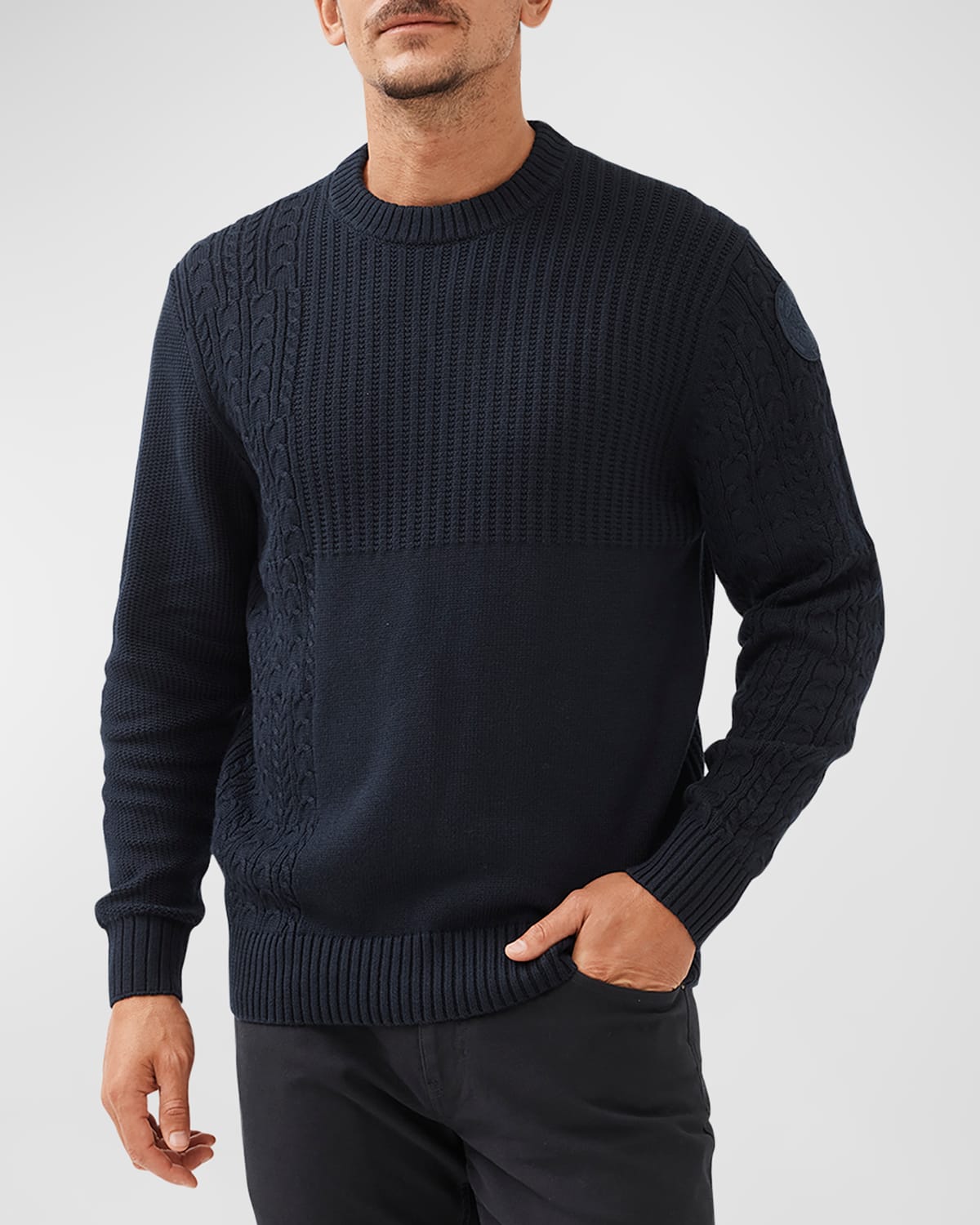 Shop Rodd & Gunn Men's Gowanbridge Multi-cable Knit Crewneck Sweater In Midnight