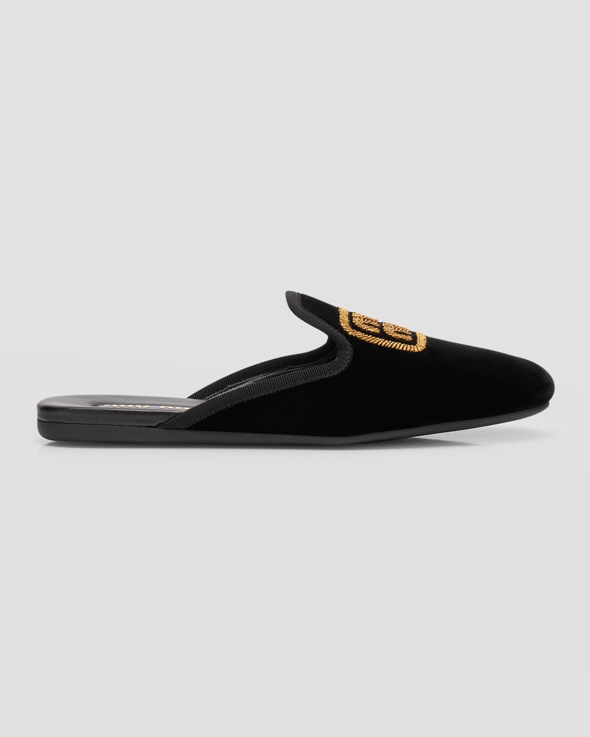 Miu Miu Logo-embroidered Velvet Slippers In Nero