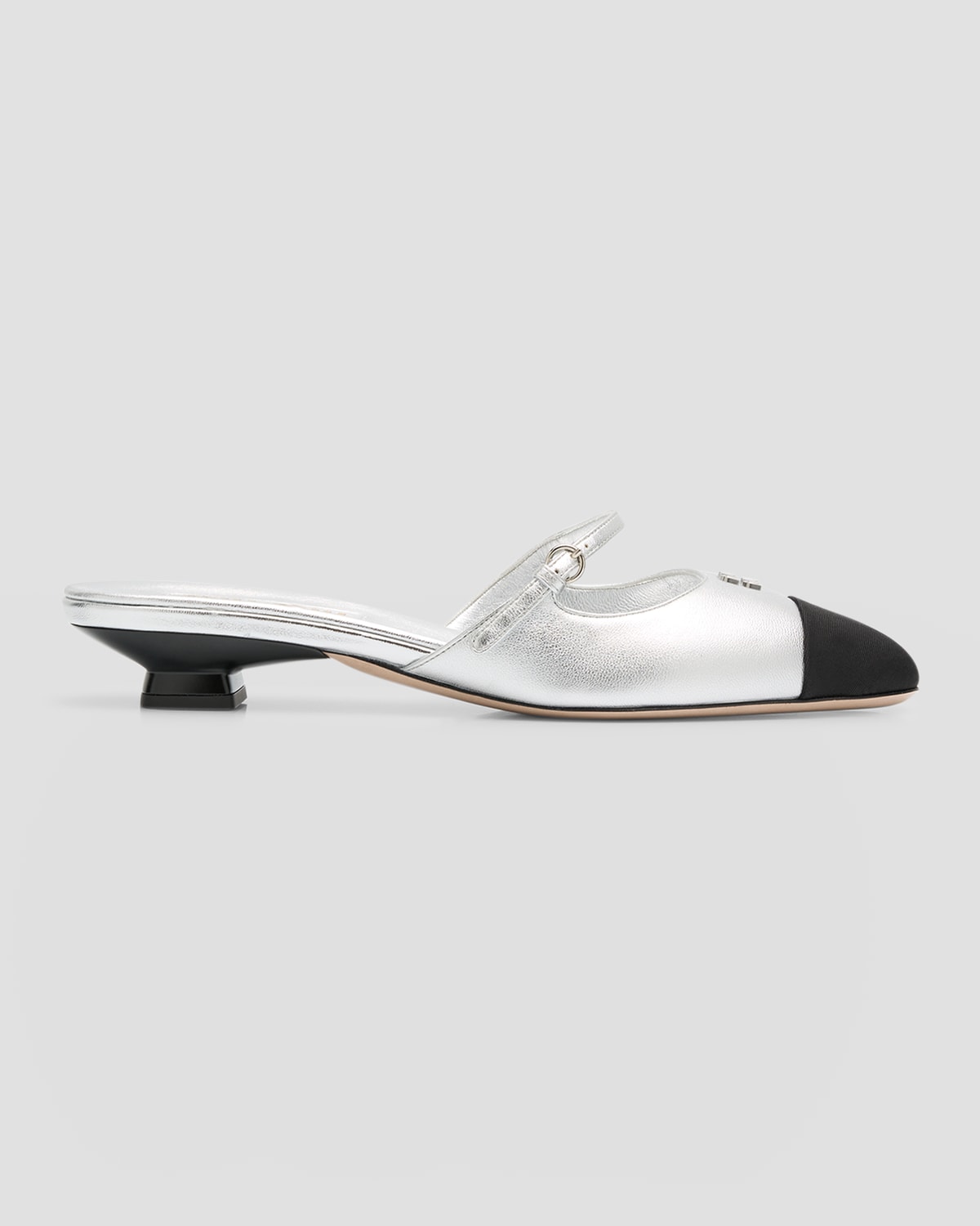 Shop Miu Miu Mary Jane Metallic Leather Mules In Argento Ne