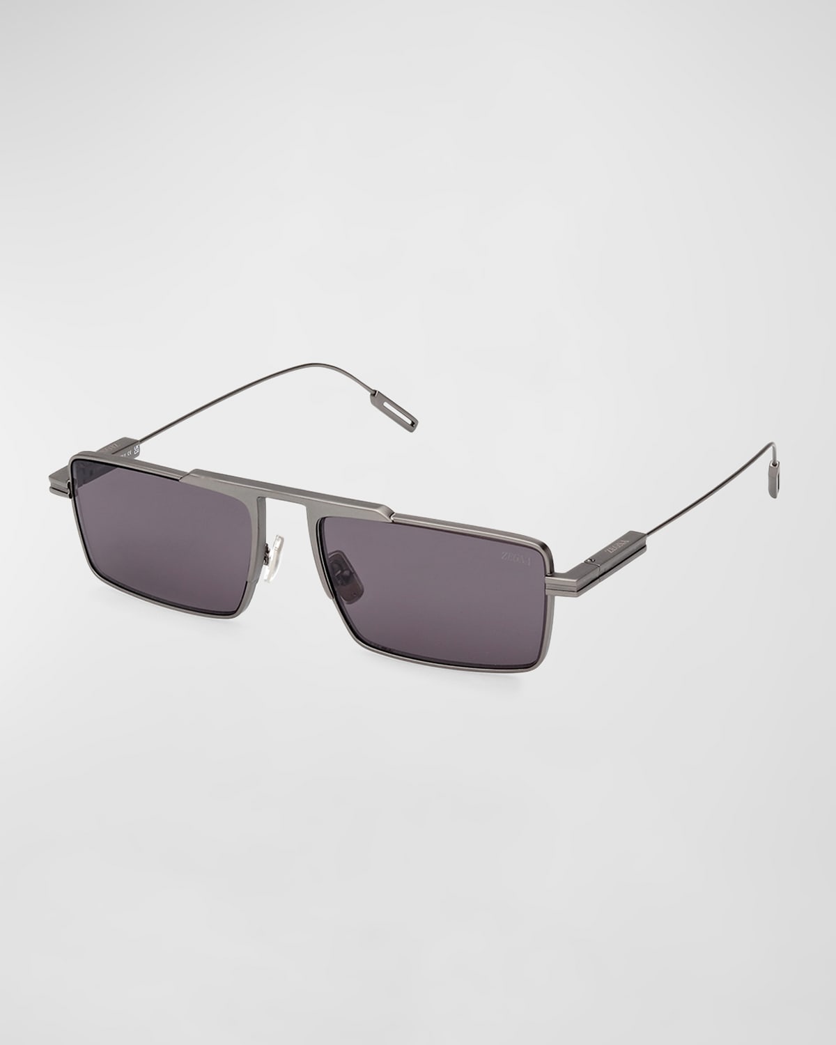 Zegna Men's Ez0233 Metal Rectangle Sunglasses In Brushed Gunmetal