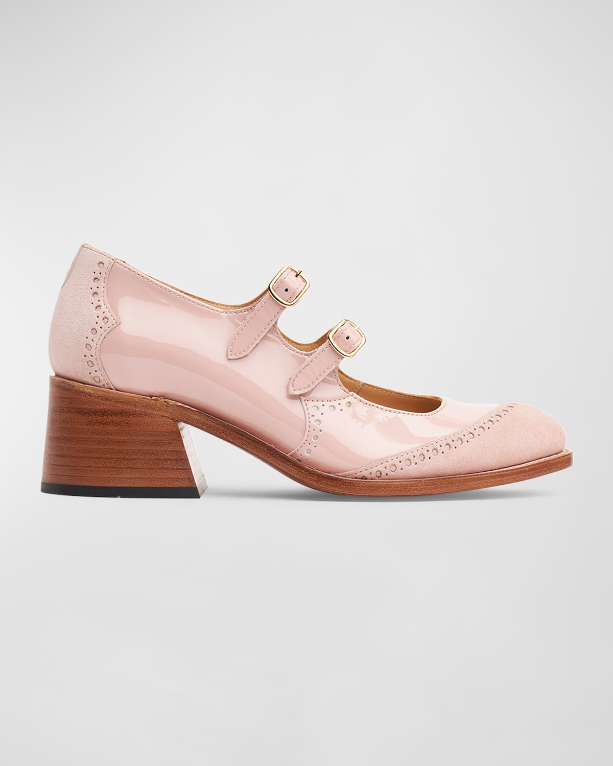 Shop The Office Of Angela Scott Miss Amlie Mixed Leather Mary Jane Pumps In Mochi