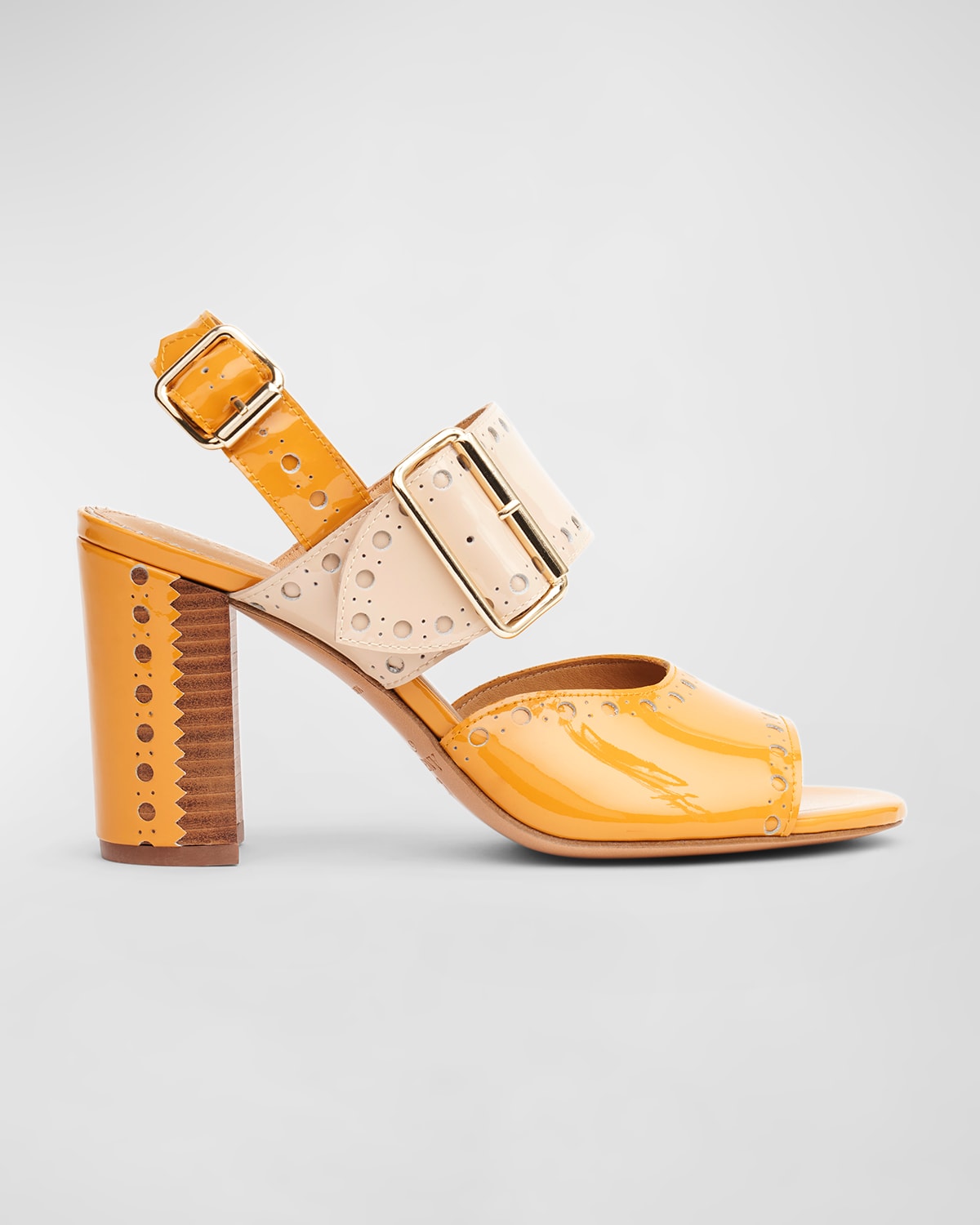 The Office Of Angela Scott Ms. Nellie Bicolor Patent Slingback Sandals In Butterscotch