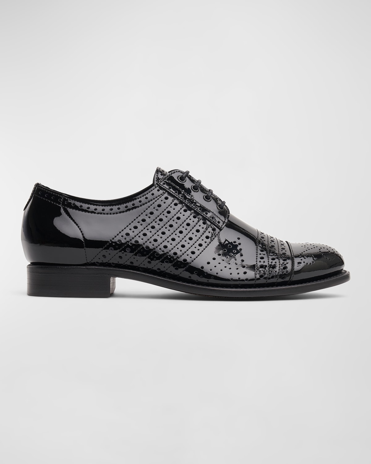 Shop The Office Of Angela Scott Mr. Arthur Perforated Patent Derby Lace-up Shoes In Glossy Black