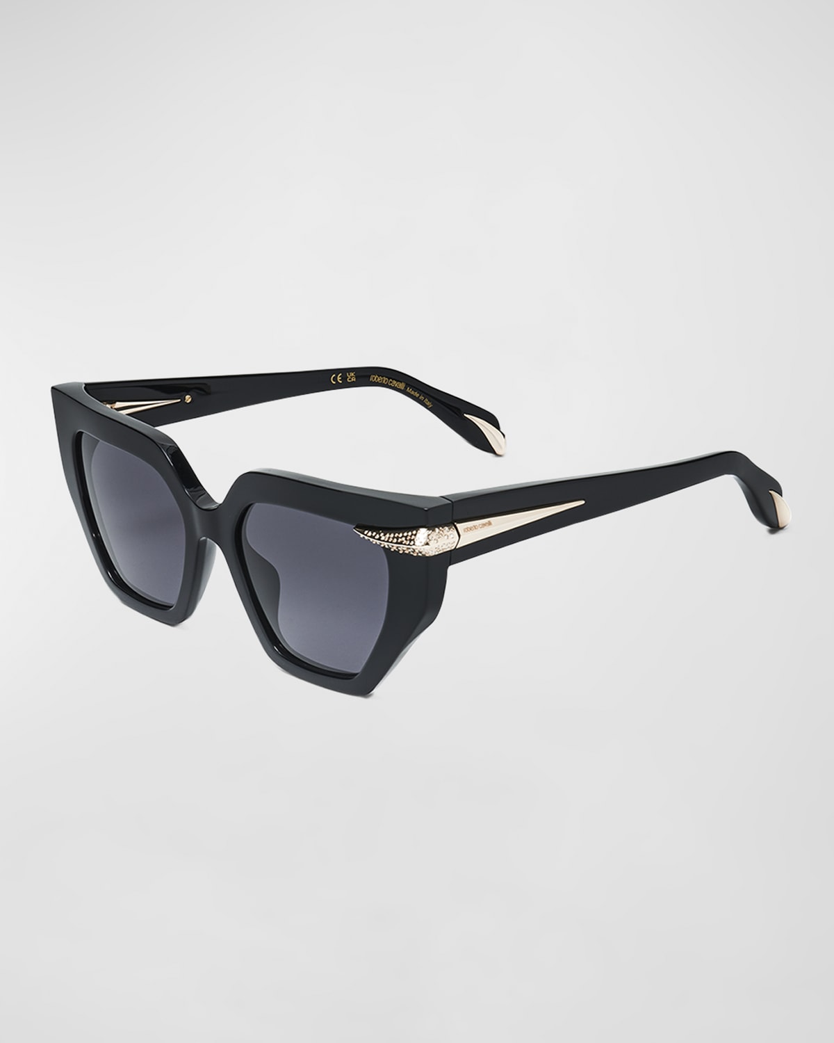 Roberto Cavalli Embellished Acetate Butterfly Sunglasses In Shiny Black