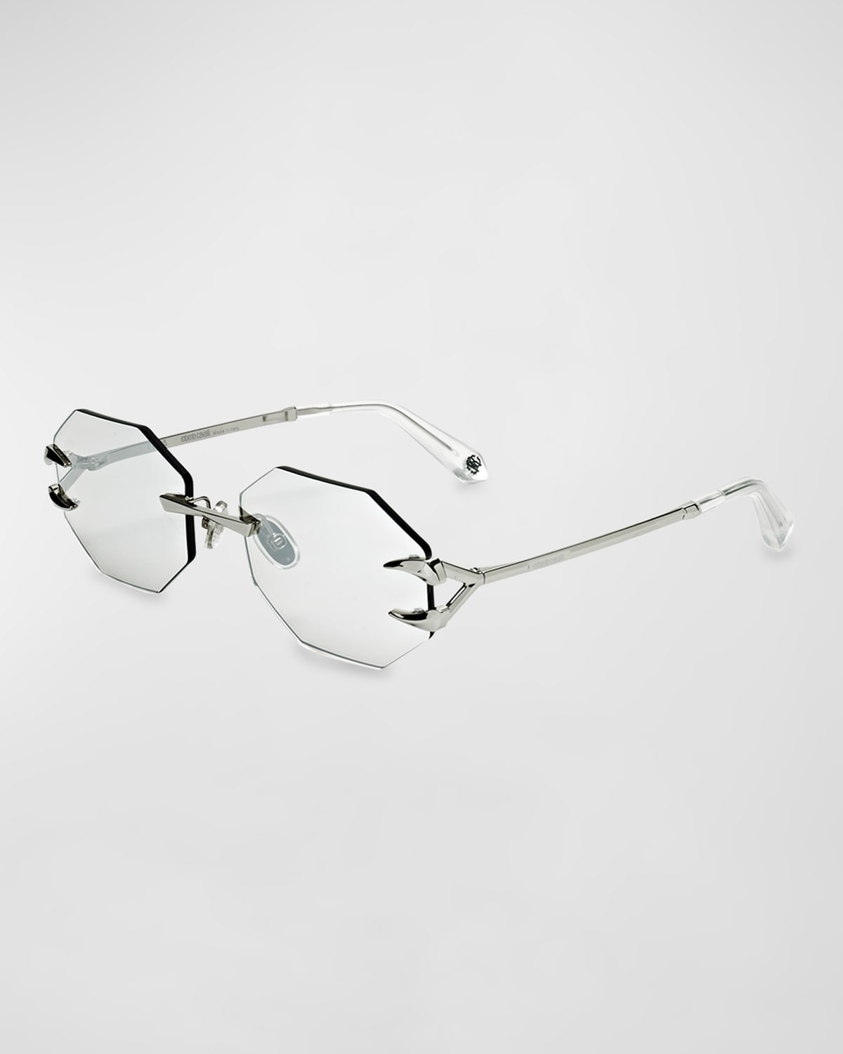 Roberto Cavalli Tiger Tooth Rimless Metal Oval Sunglasses In Shiny Palladium