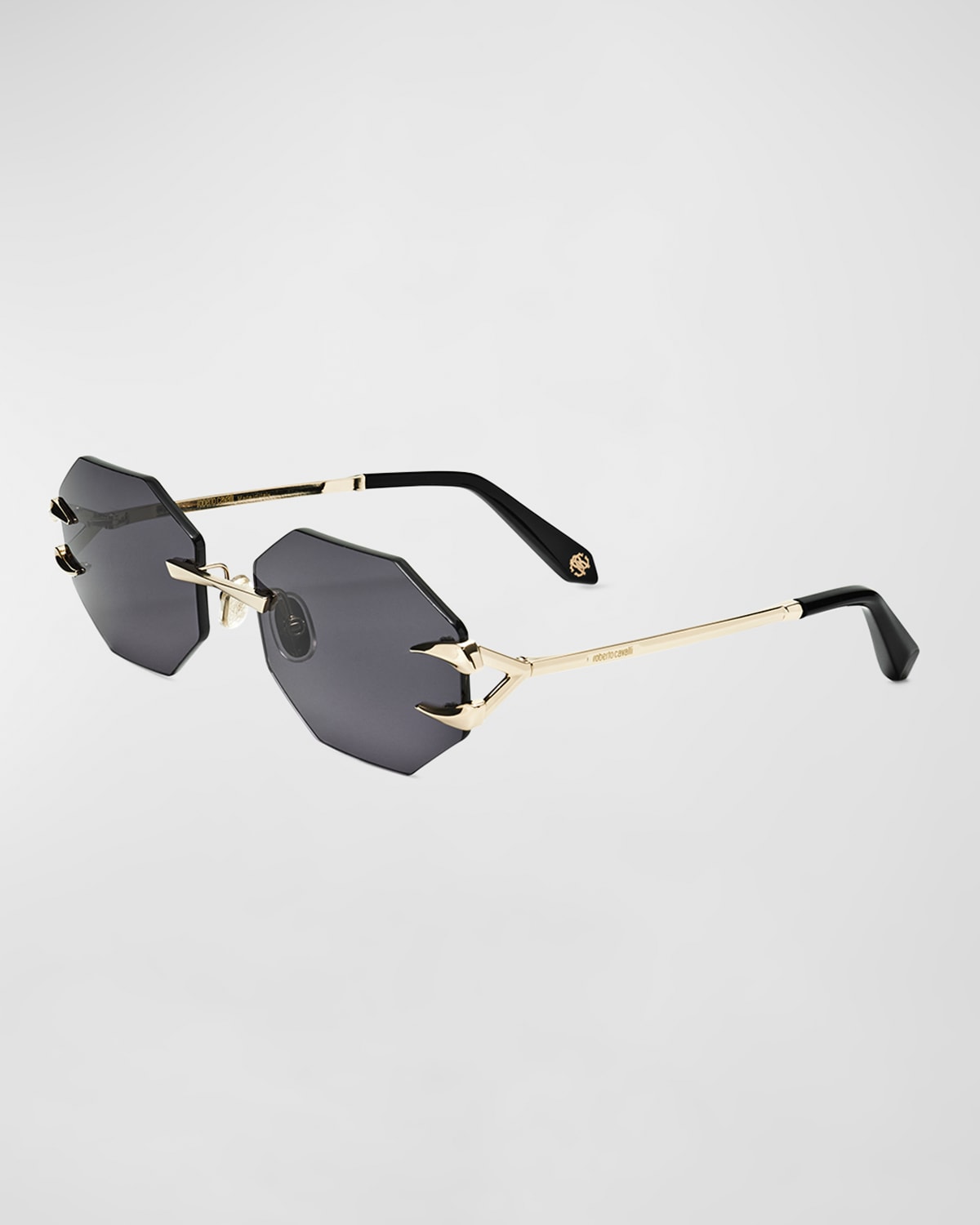 Roberto Cavalli Tiger Tooth Rimless Metal Oval Sunglasses In Shiny Rose Gold