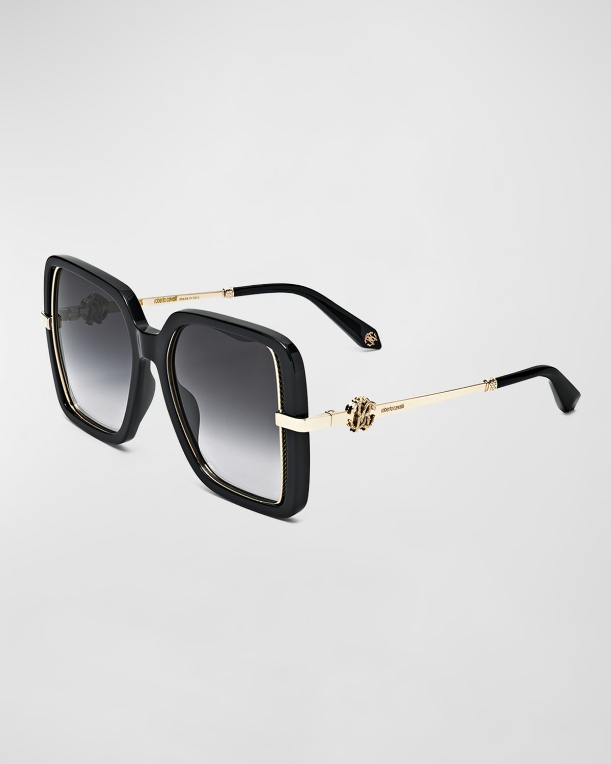 Roberto Cavalli Rc Logo Acetate & Metal Square Sunglasses In Shiny Black