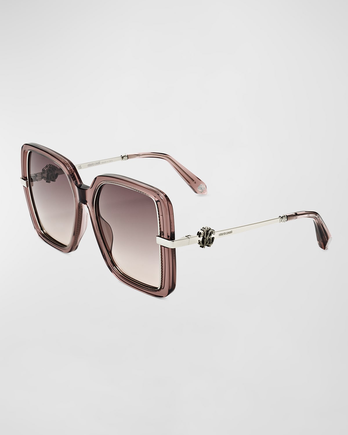 Roberto Cavalli Rc Logo Acetate & Metal Square Sunglasses In Shiny Transp.pink