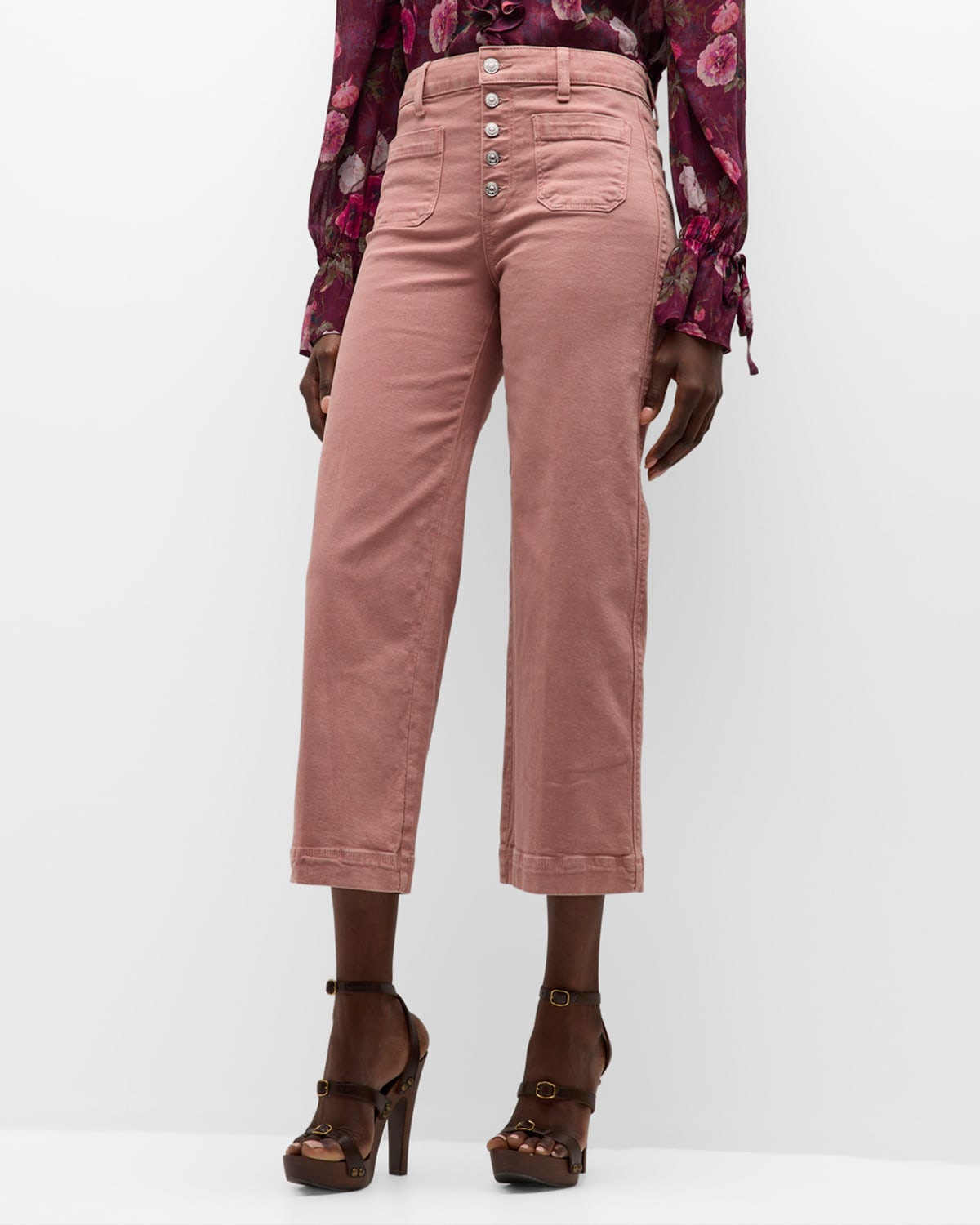 PAIGE ANESSA CROPPED WIDE-LEG PATCH POCKET JEANS