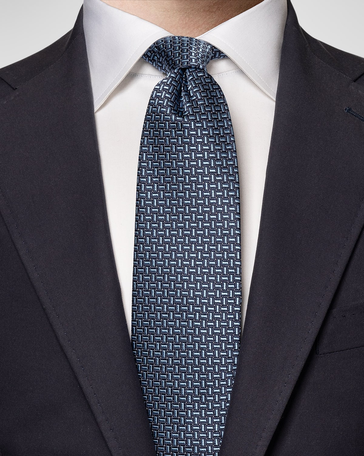 Eton Woven Silk Classic Tie In Navy Blue