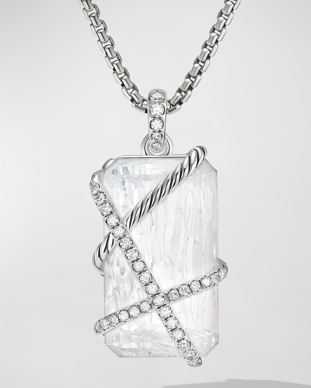 David Yurman Sterling Silver Cable Wrap Diamond Amulet In Crystal
