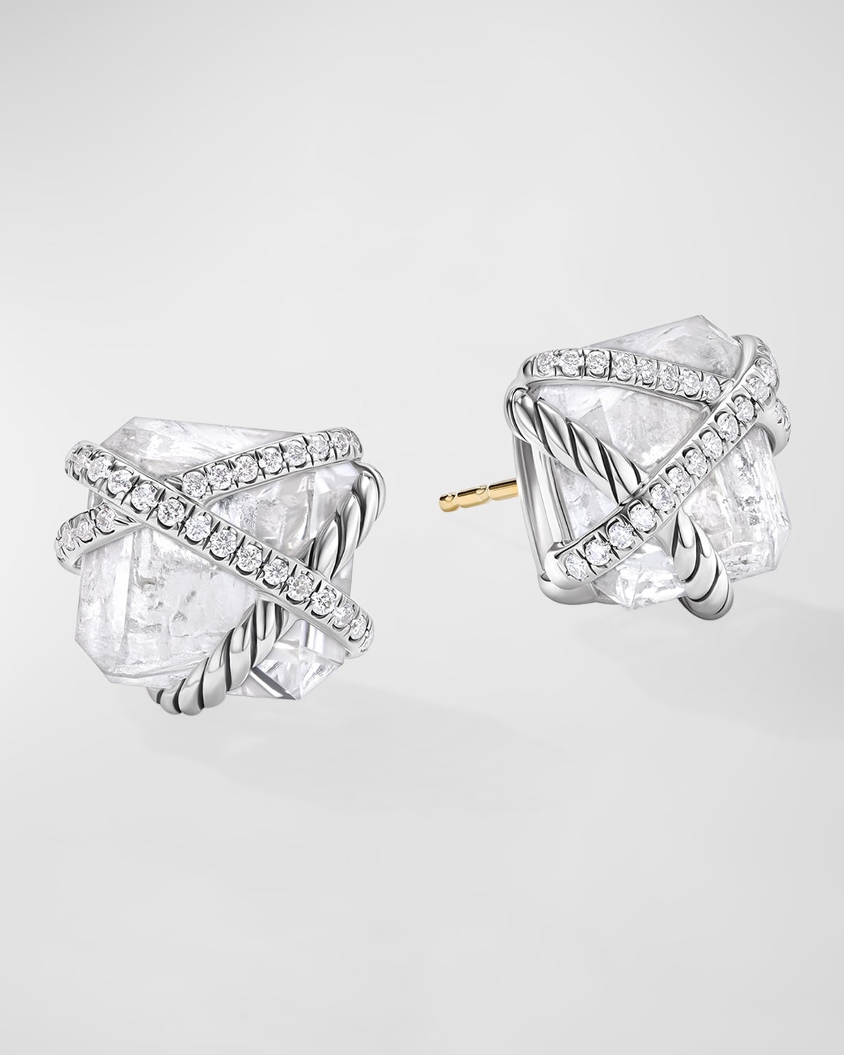 Cable Wrap Stud Earrings with Crystal and Diamonds in Silver, 12mm
