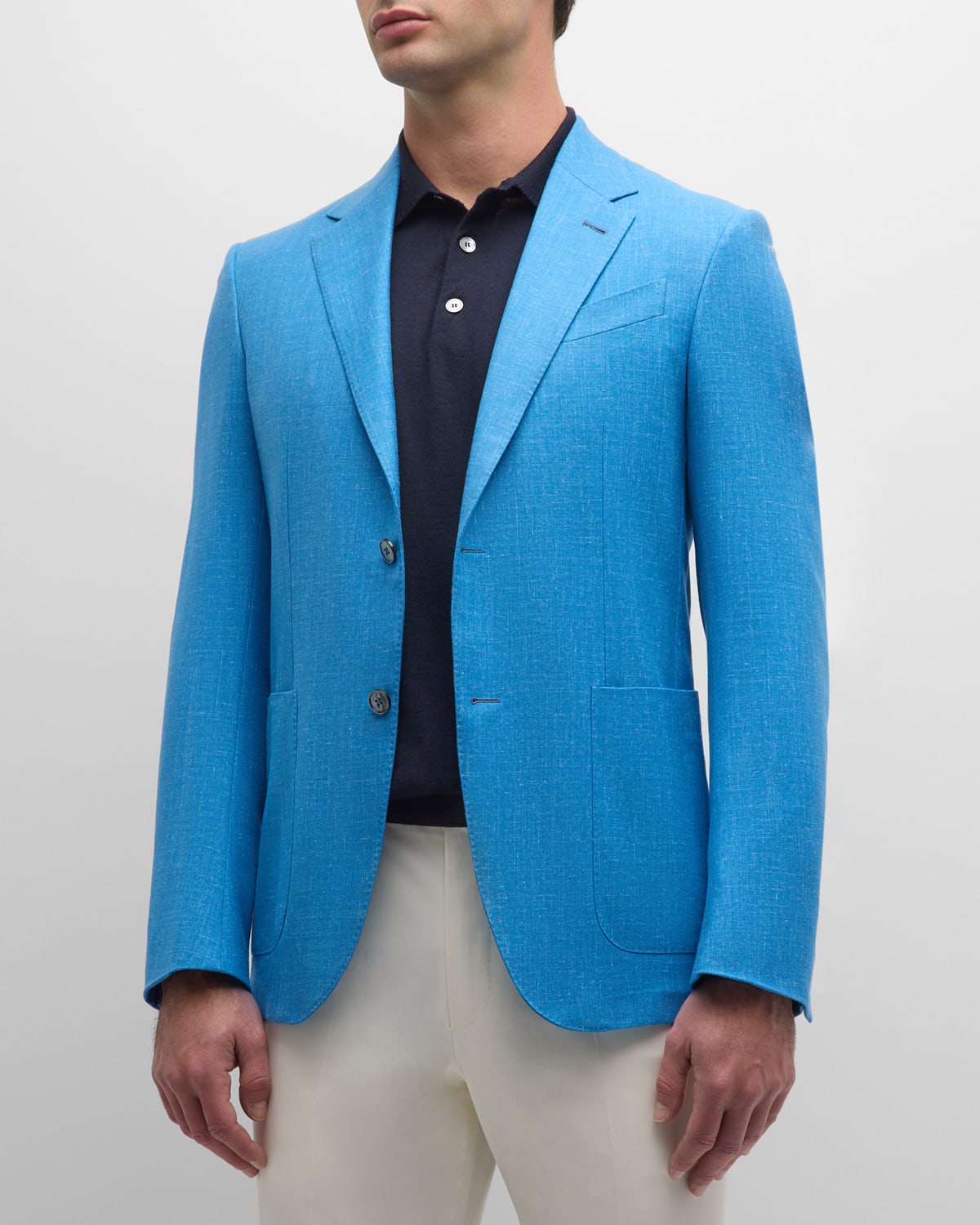 Zegna Men's Solid Cashmere-linen Blazer In Bright Blue
