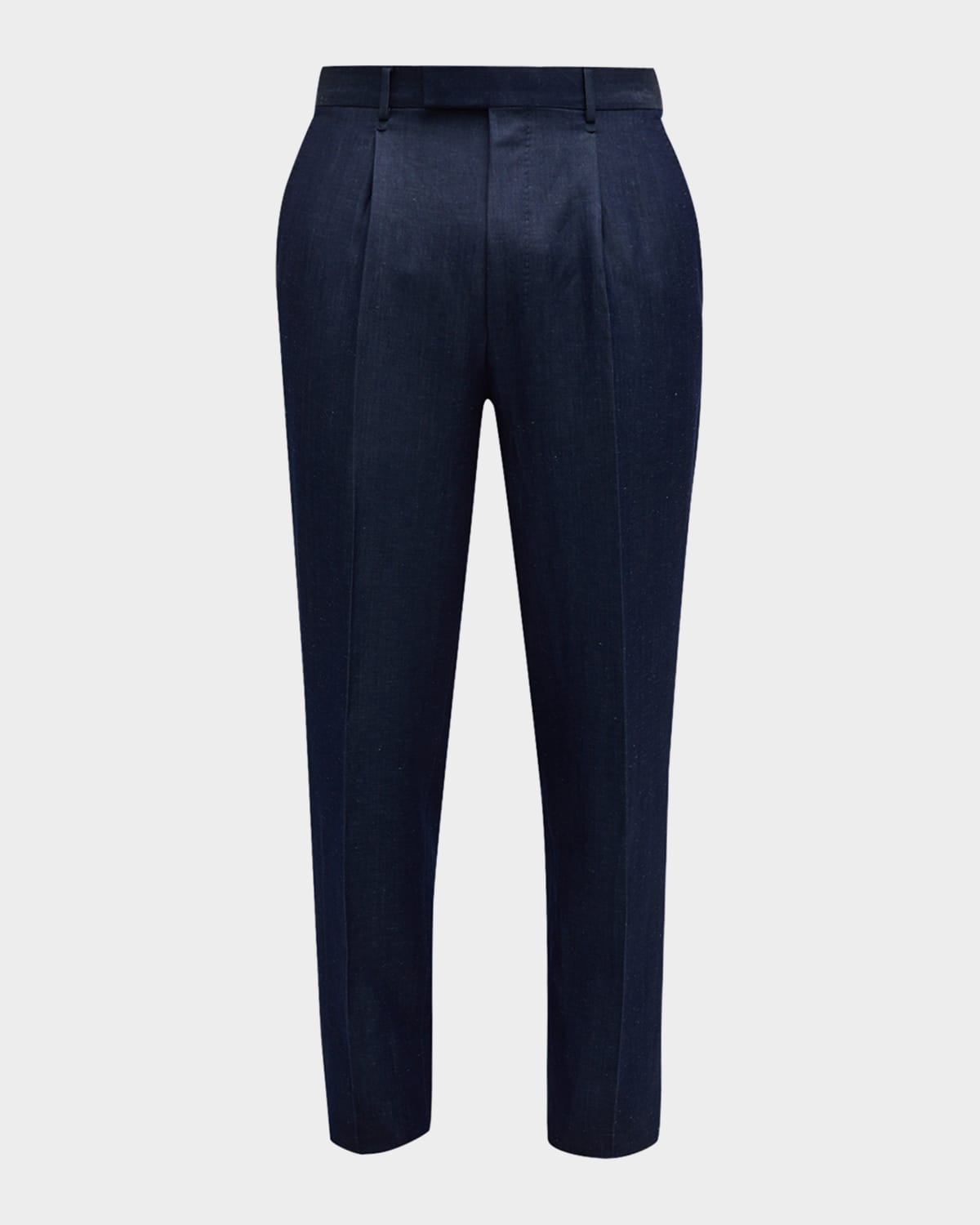 Zegna Men's Pleated Wool-linen Pants In Navy Solid