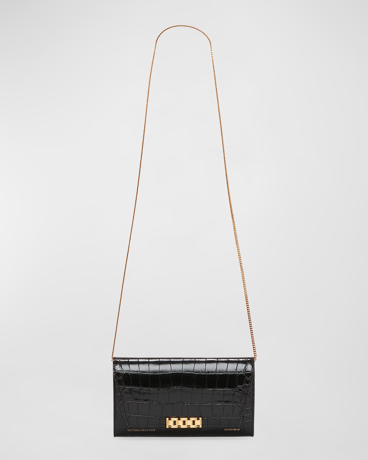Victoria Beckham Croc-embossed Wallet On Chain In Black