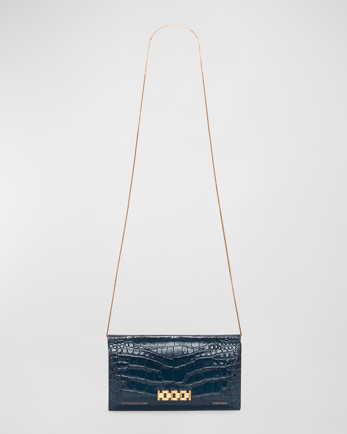 Victoria Beckham Croc-embossed Wallet On Chain In Midnight