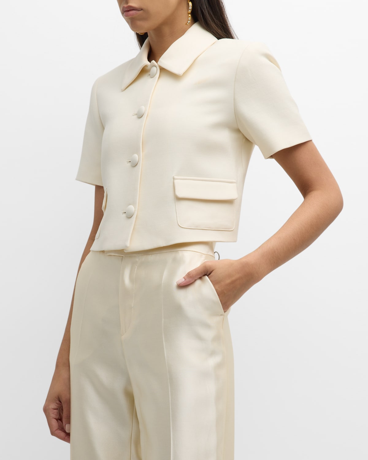 Shop Adam Lippes Marseille Wool-blend Cropped Jacket In Ivory