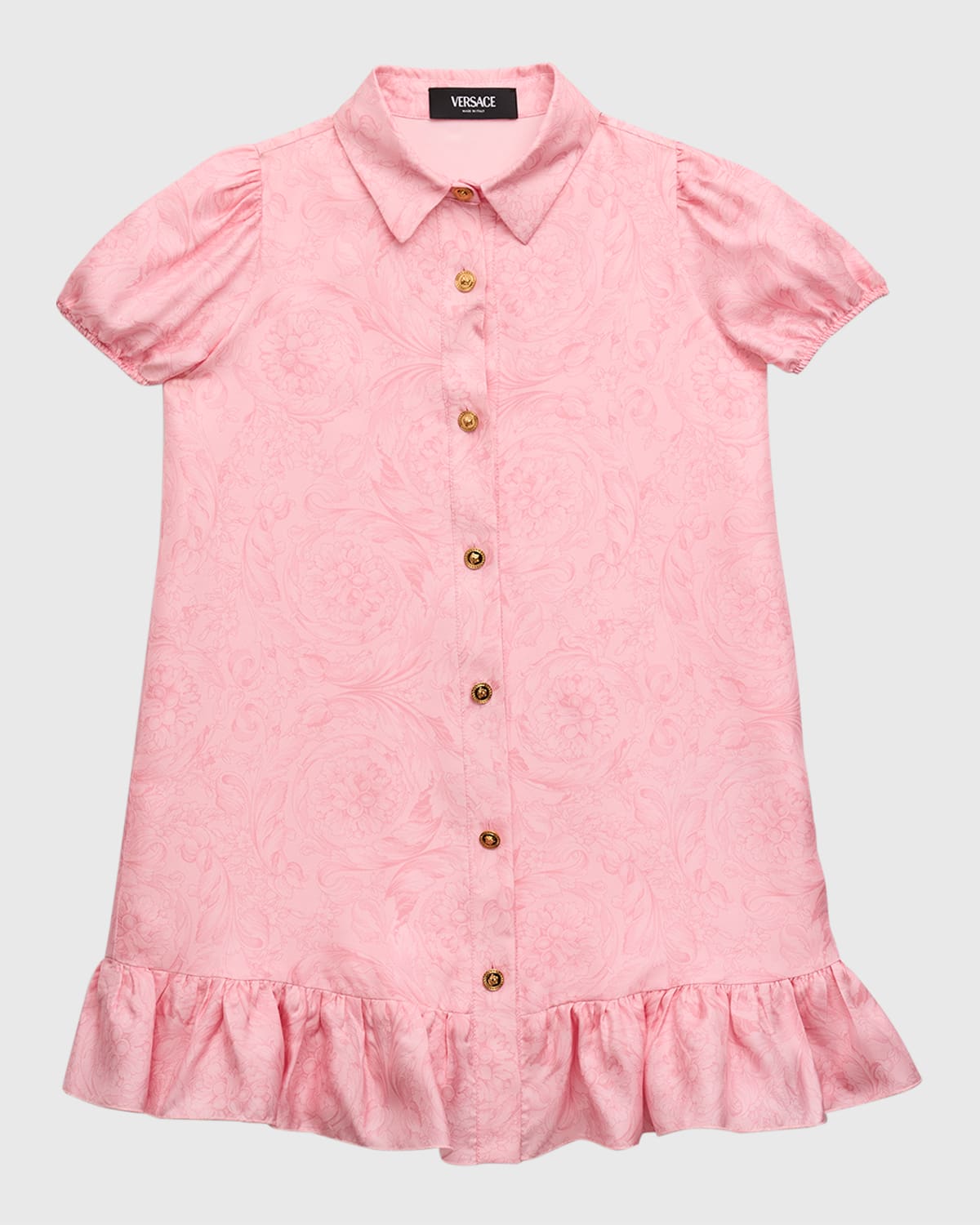 Versace Kids' Girl's Silk Twill Barocco-print Dress In Pale Pink