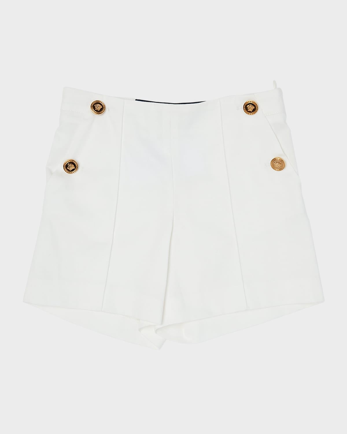 Versace Kids' Gabardine Sailor Shorts With Medusa Buttons In White
