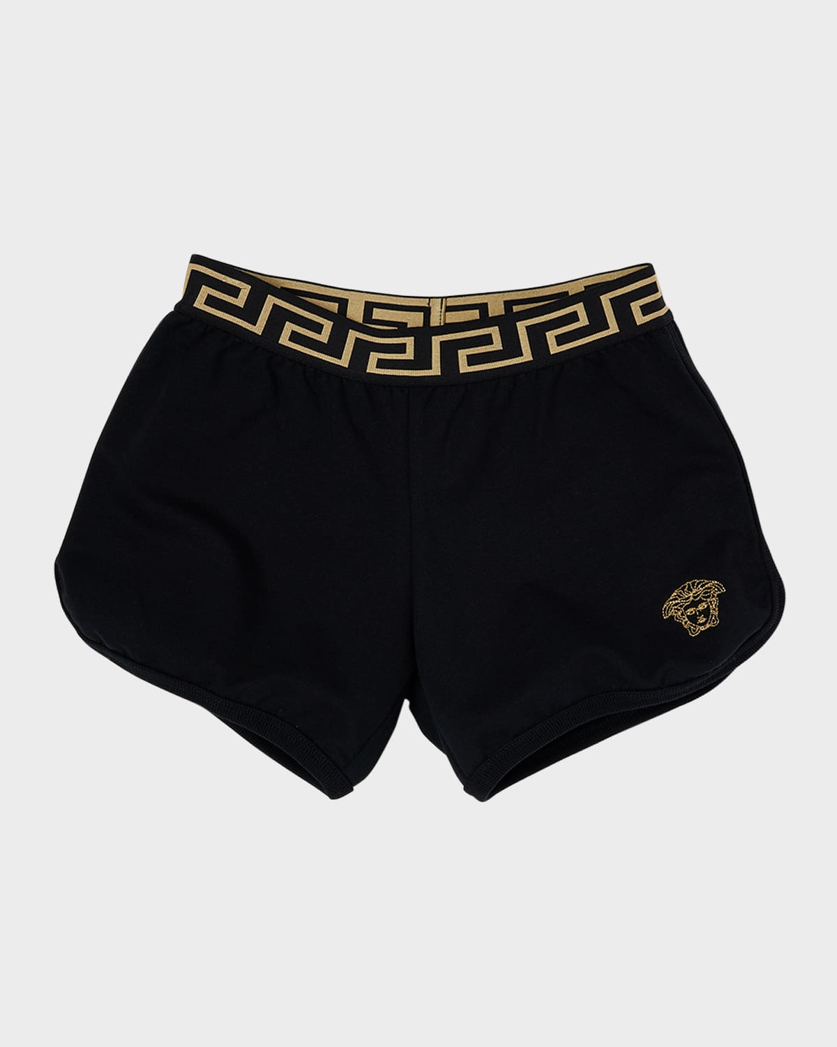 Versace Kids' Medusa Embroidery Fleece Shorts In Blackgold