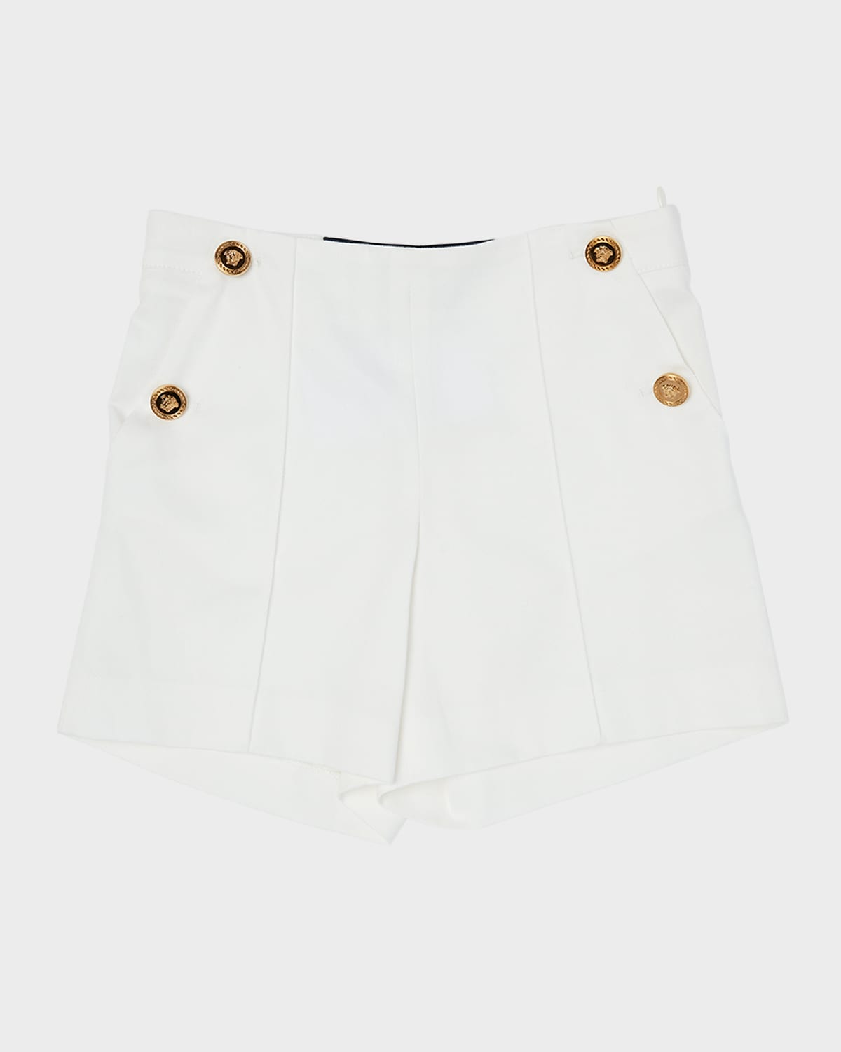 Versace Kids' Gabardine Shorts With Medusa Sailor Buttons In White