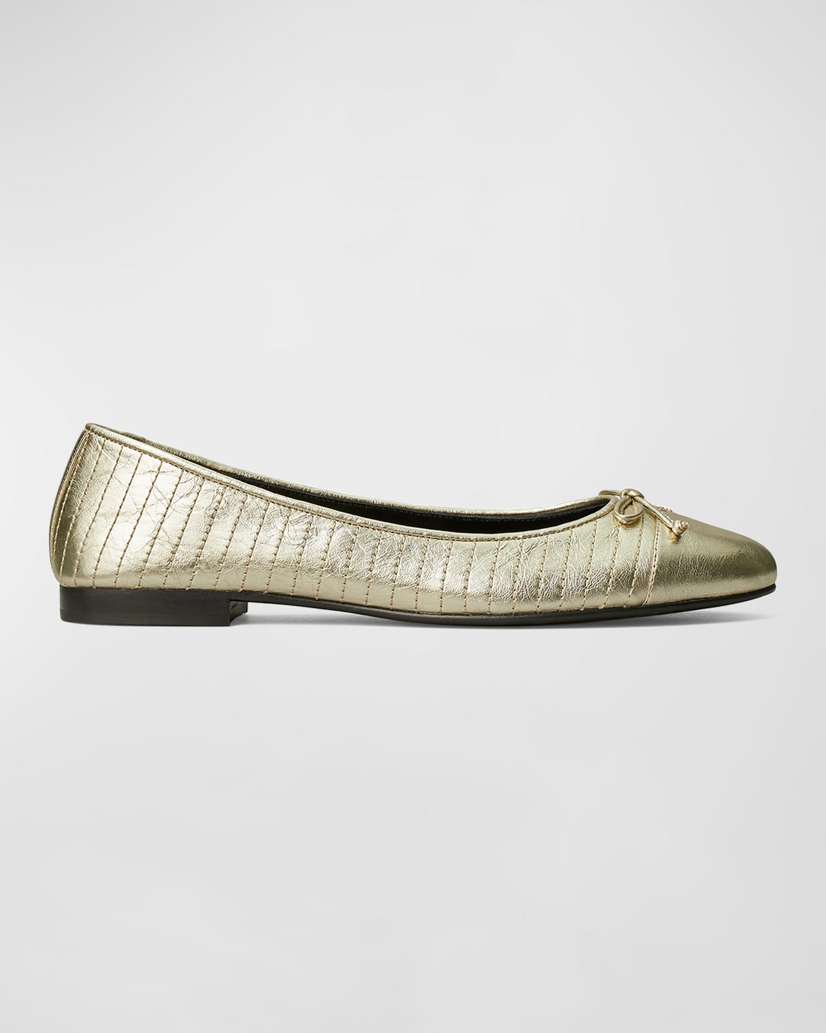 Shop Tory Burch Quilted Metallic Bow Ballerina Flats In Spark Gold
