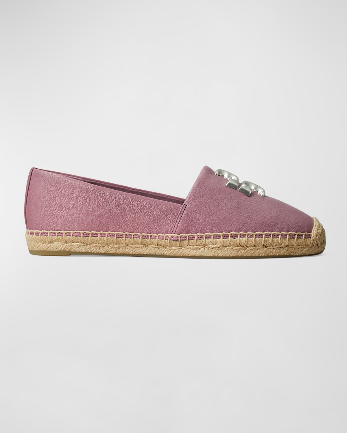 Shop Tory Burch Eleanor Logo Leather Flat Espadrilles In Cipria