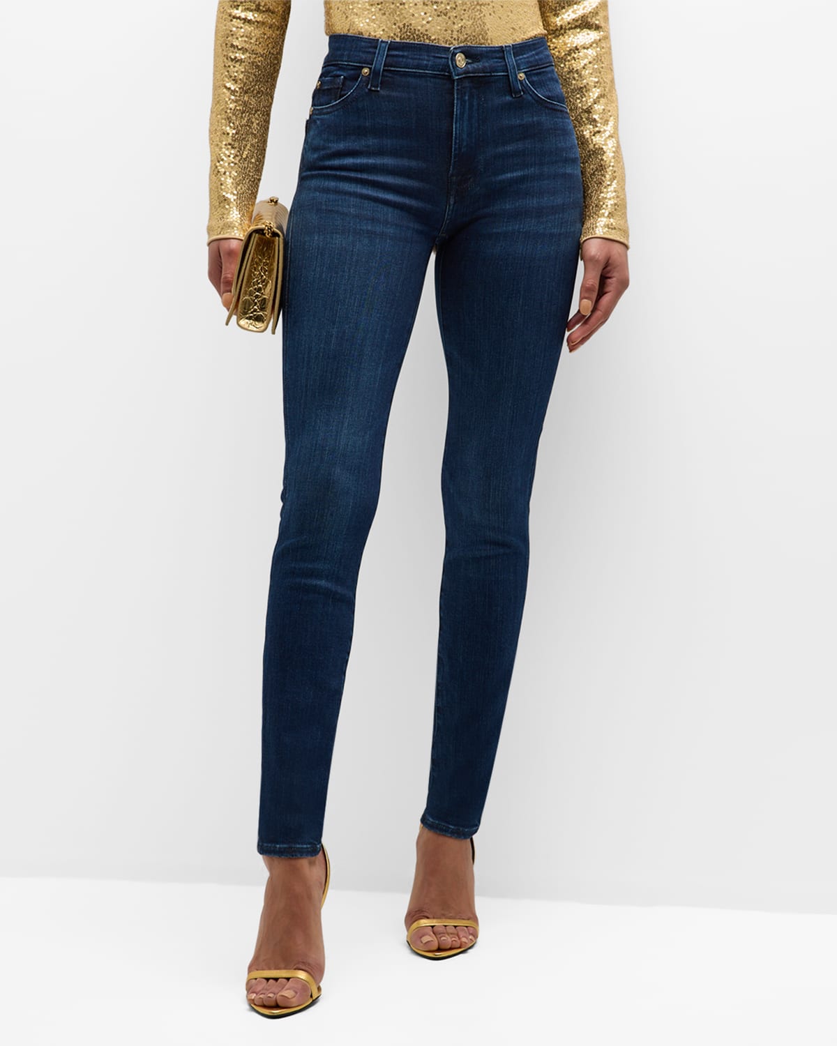 7 FOR ALL MANKIND EMBELLISHED HIGH-RISE SKINNY JEANS