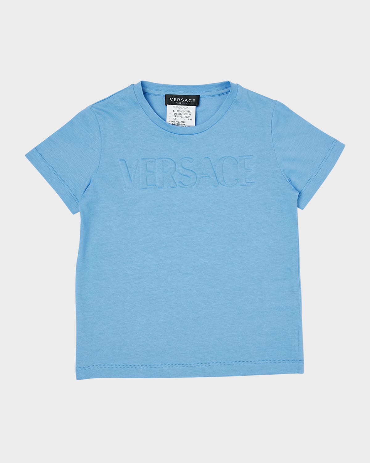 Versace Kids' Boy's Embossed Logo Cotton Jersey T-shirt In Ballet Blue