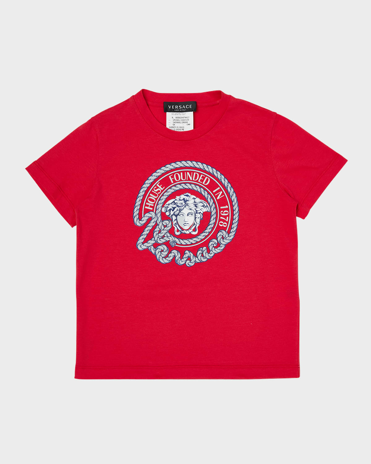 Versace Kids' Boy's Medusa Marine Print Jersey T-shirt In Bianco Multicolor